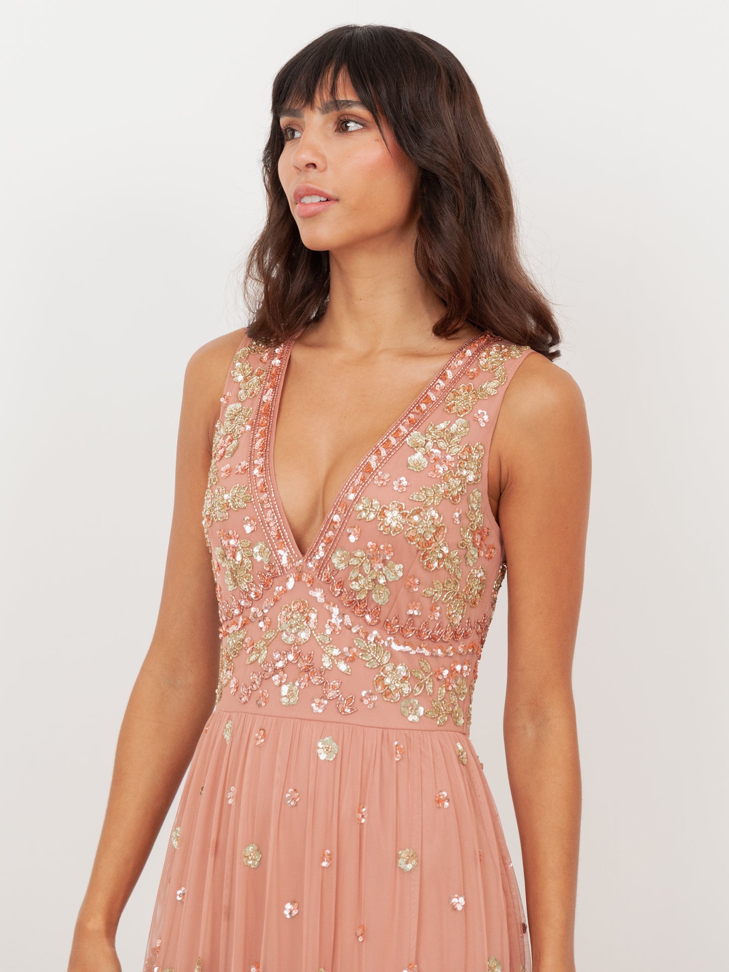 Maya Terracotta Pink Embellished Sleeveless Maxi Dress