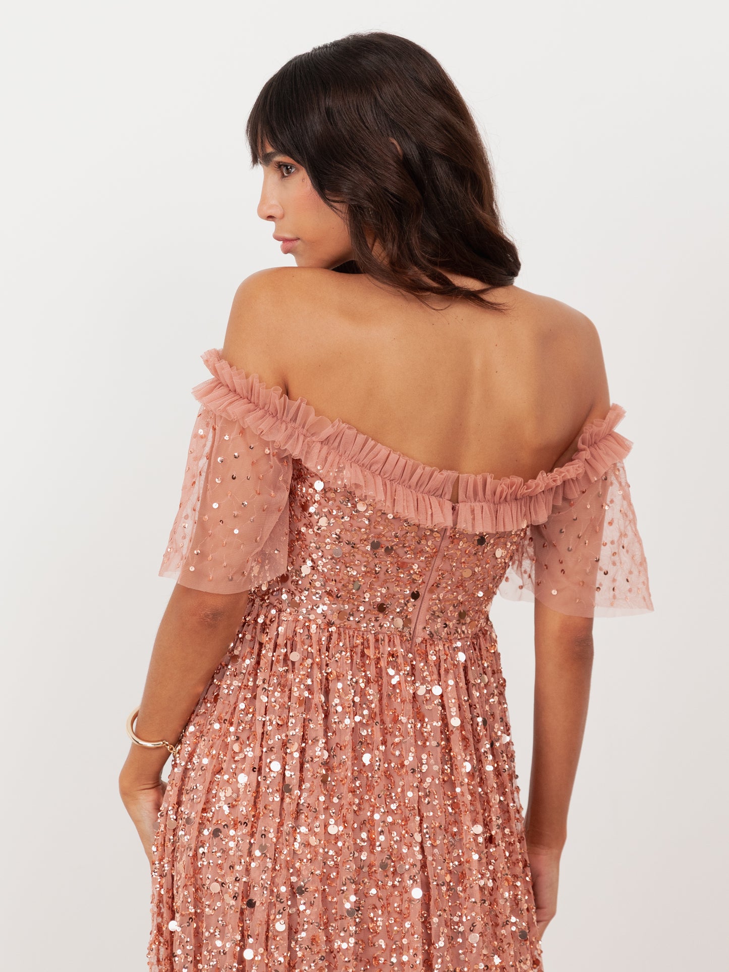 Maya Terracotta Pink Embellished Bardot Midaxi Dress