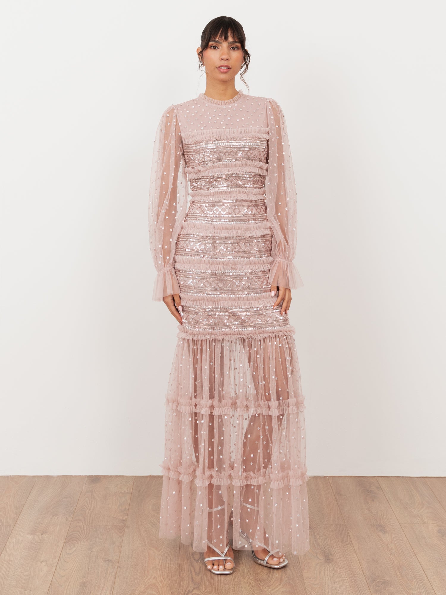 maya pink sequin dress Pink sequin and net evening dress by Maya Deluxe size UK 16
