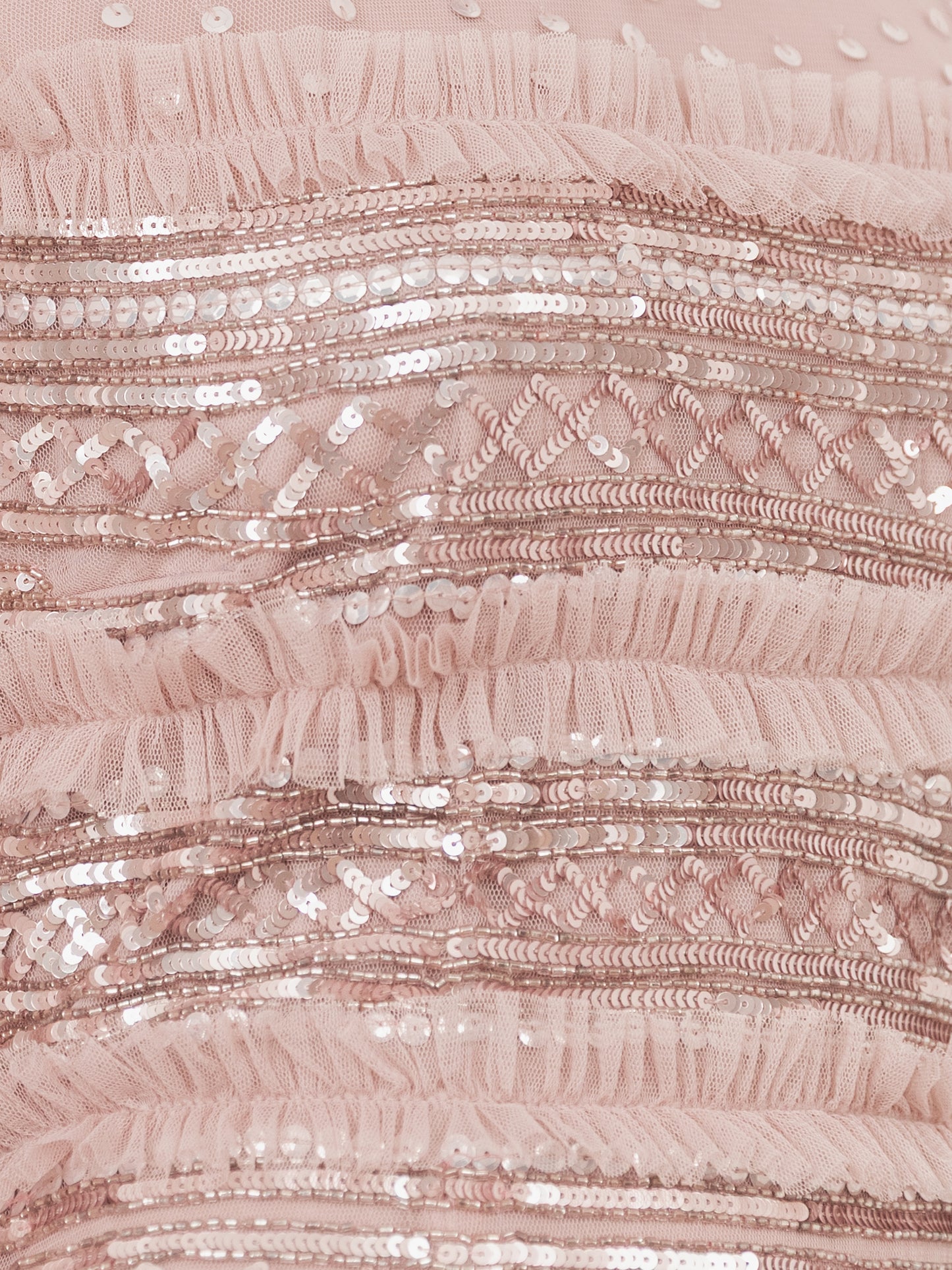 Maya Frosted Pink Sequin & Frill Maxi Sleeve Tulle Maxi Dress