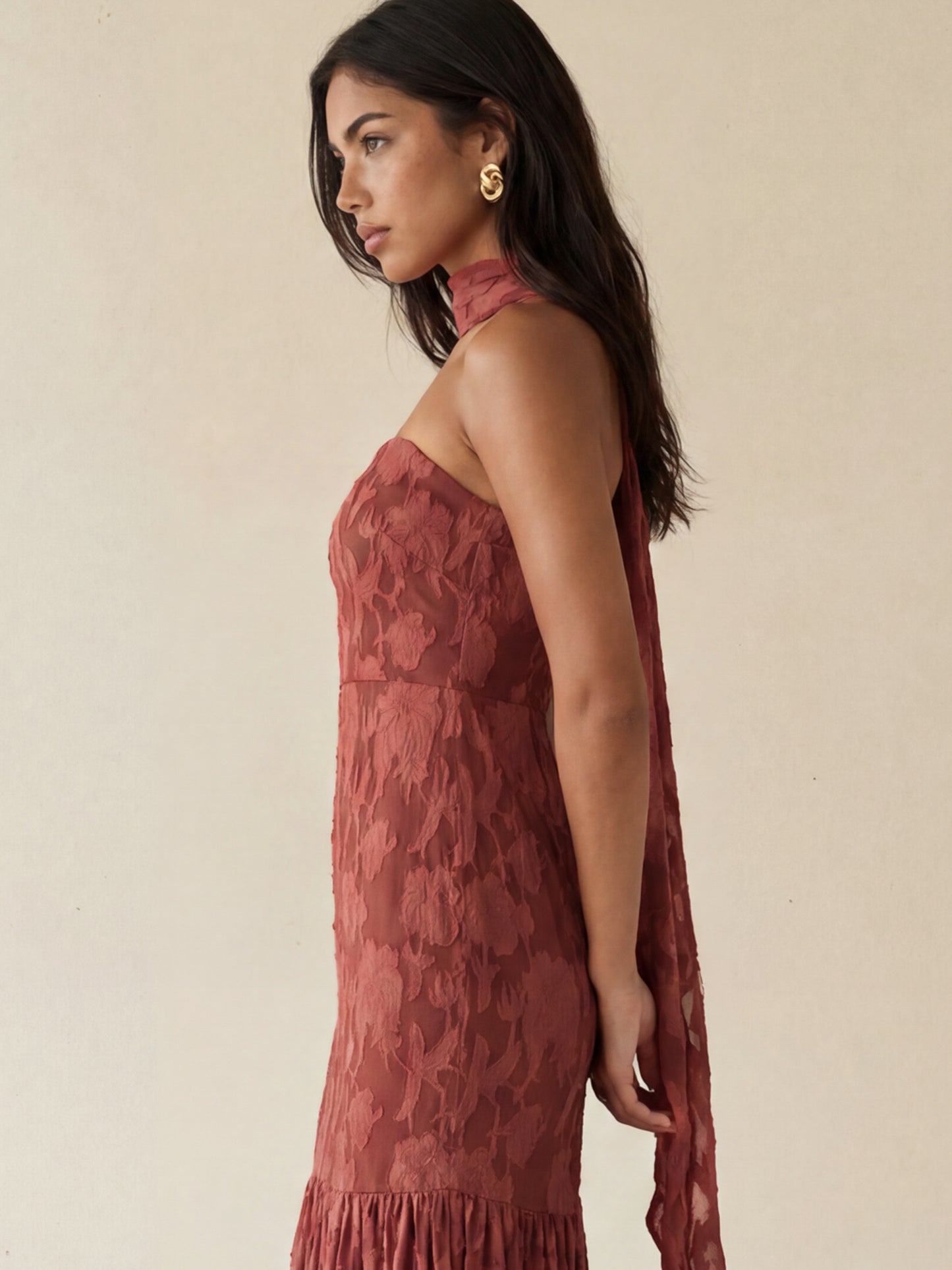 Anaya With Love Recycled Floral Burnout Bandeau Maxi Dress with Scarf