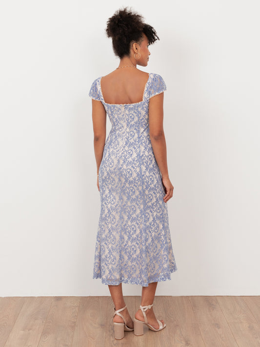 Maya Light Blue Sweetheart Neck Lace Midaxi Dress
