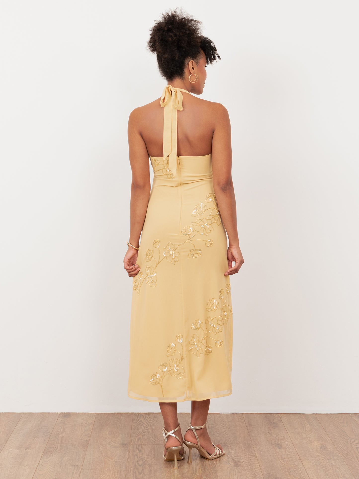 Maya Buttercream Floral Motif Halter Neck Midaxi Dress