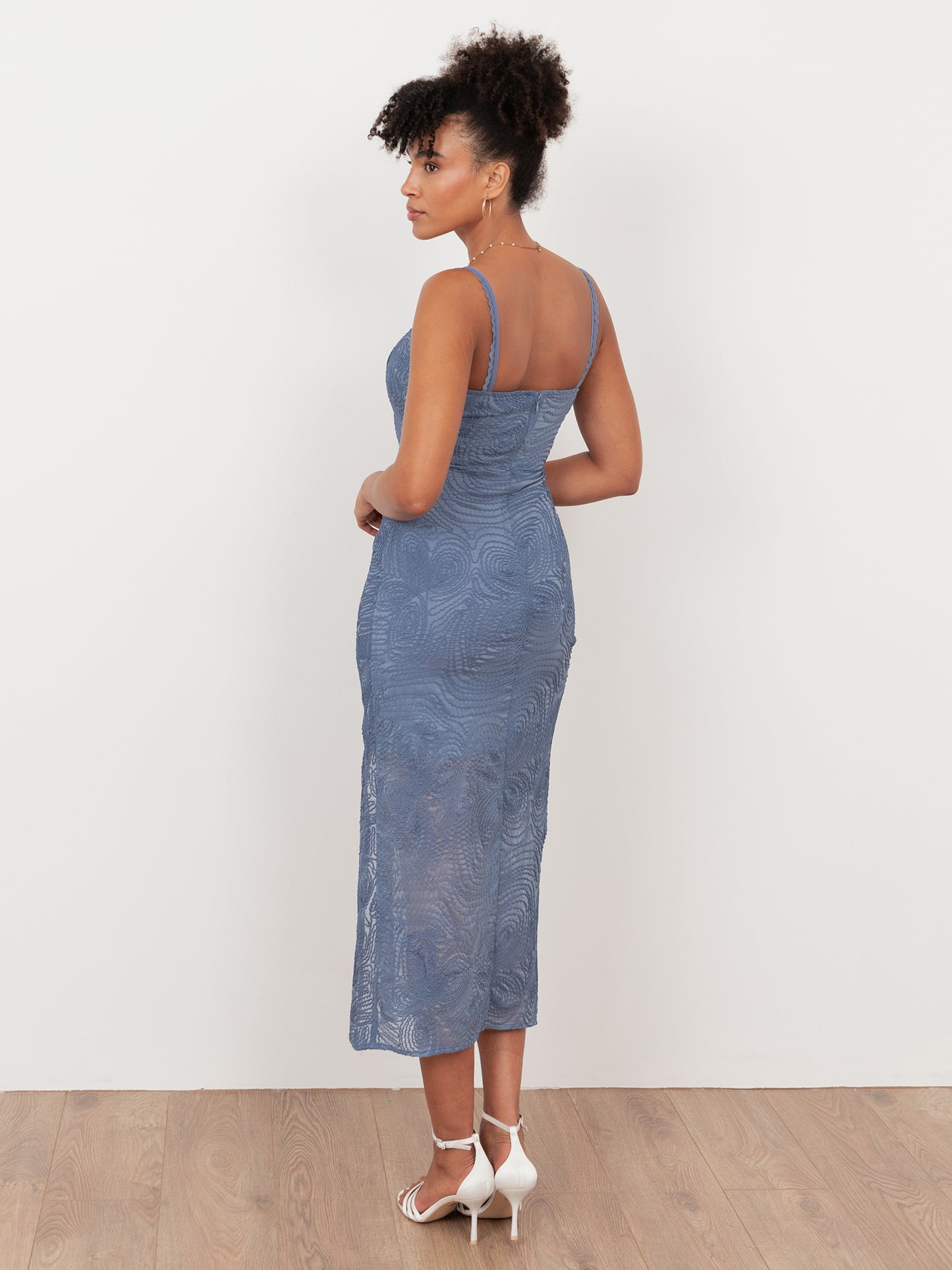 Maya Infinity Blue 3D Textured Chiffon Midi Dress