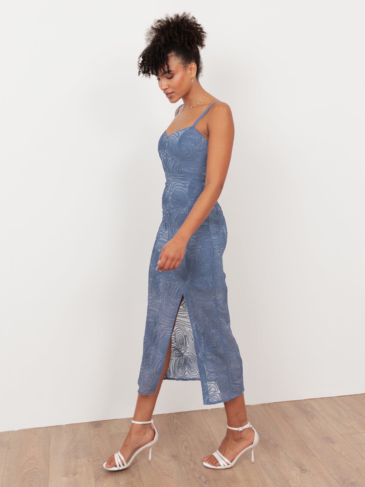 Maya Infinity Blue 3D Textured Chiffon Midi Dress