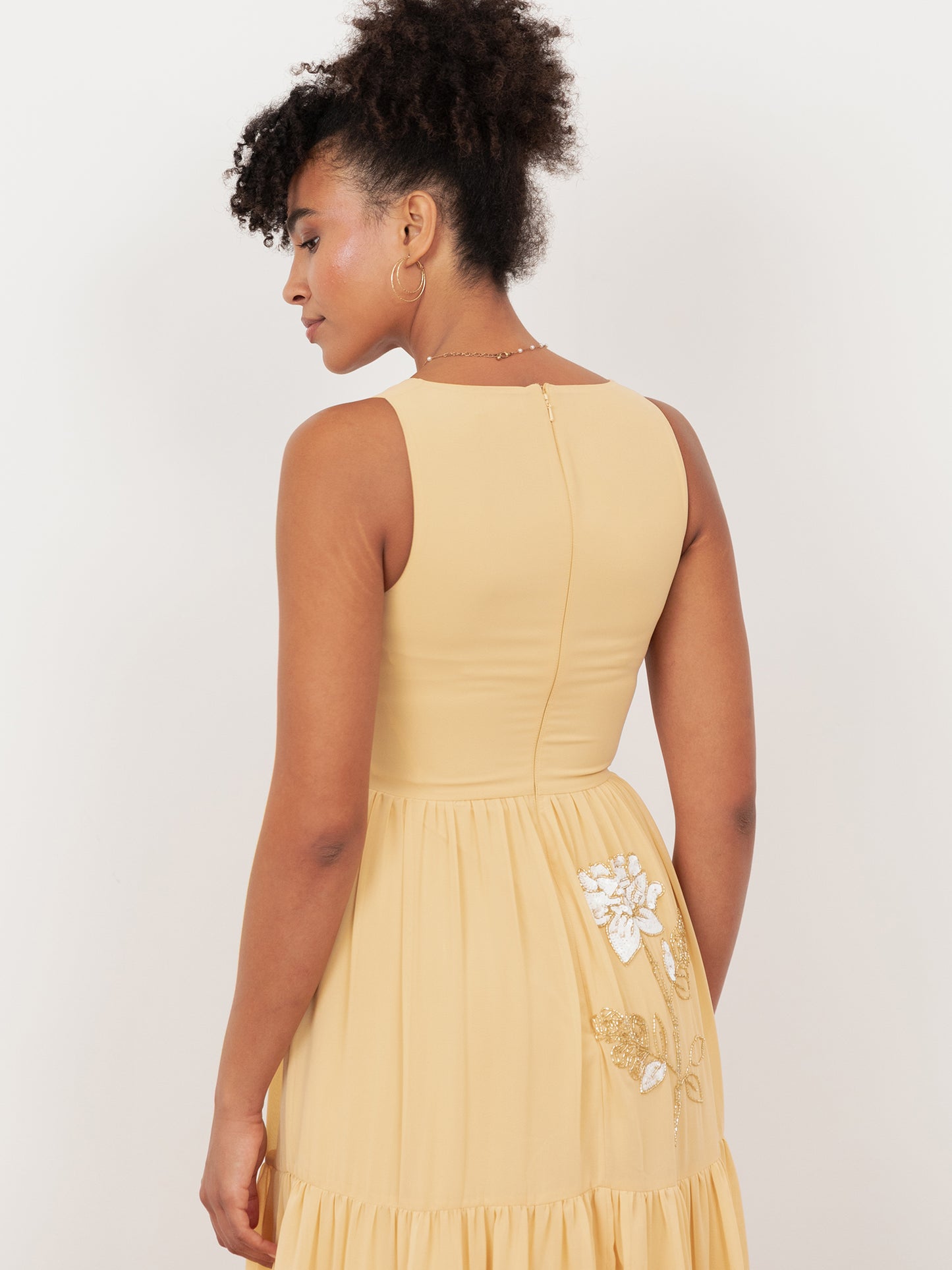 Maya Buttercream Floral Embellished V Neck Midaxi Dress with Split