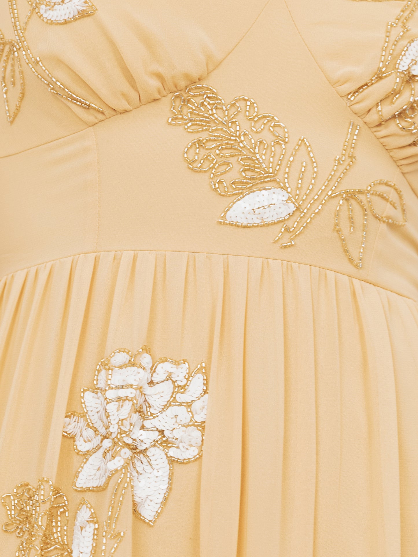 Maya Buttercream Floral Embellished V Neck Midaxi Dress with Split