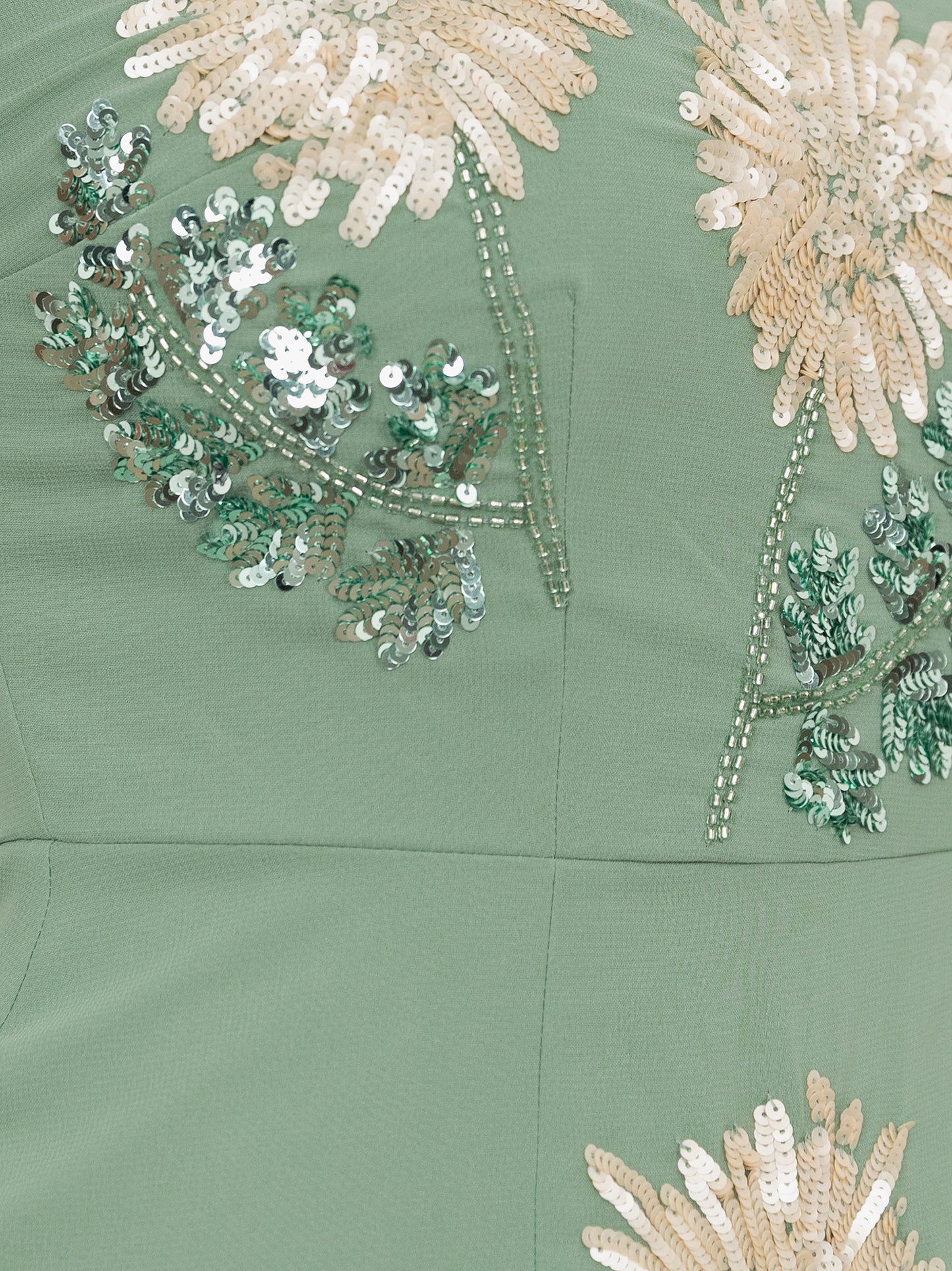 Maya Dark Sage Green Floral Embellished Square Neck Midaxi Dress with Split