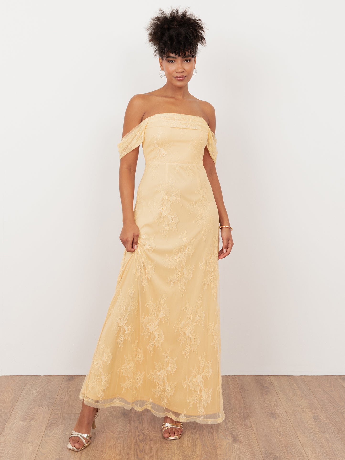 Maya Buttercream Lace Bardot Maxi Dress