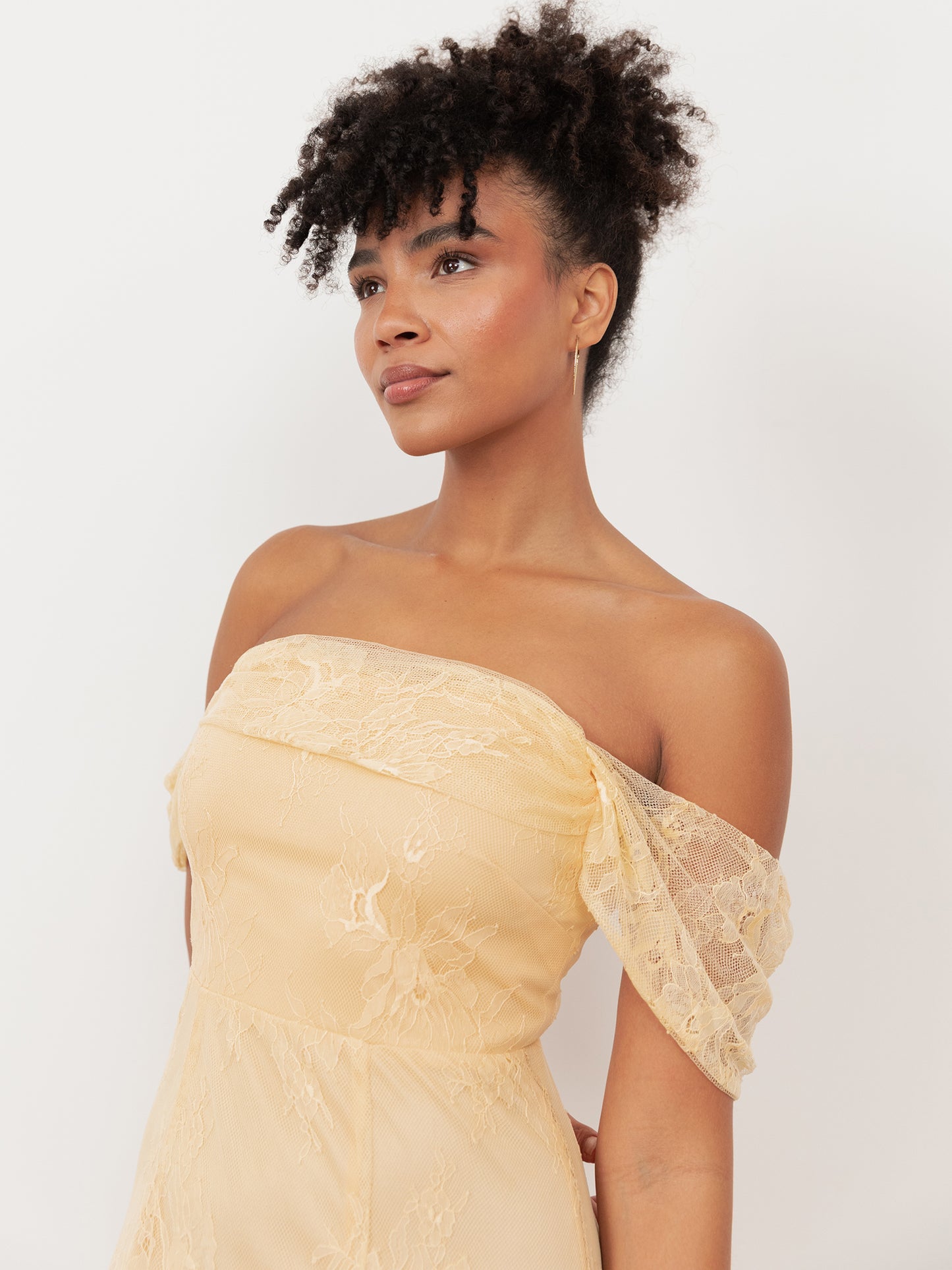 Maya Buttercream Lace Bardot Maxi Dress