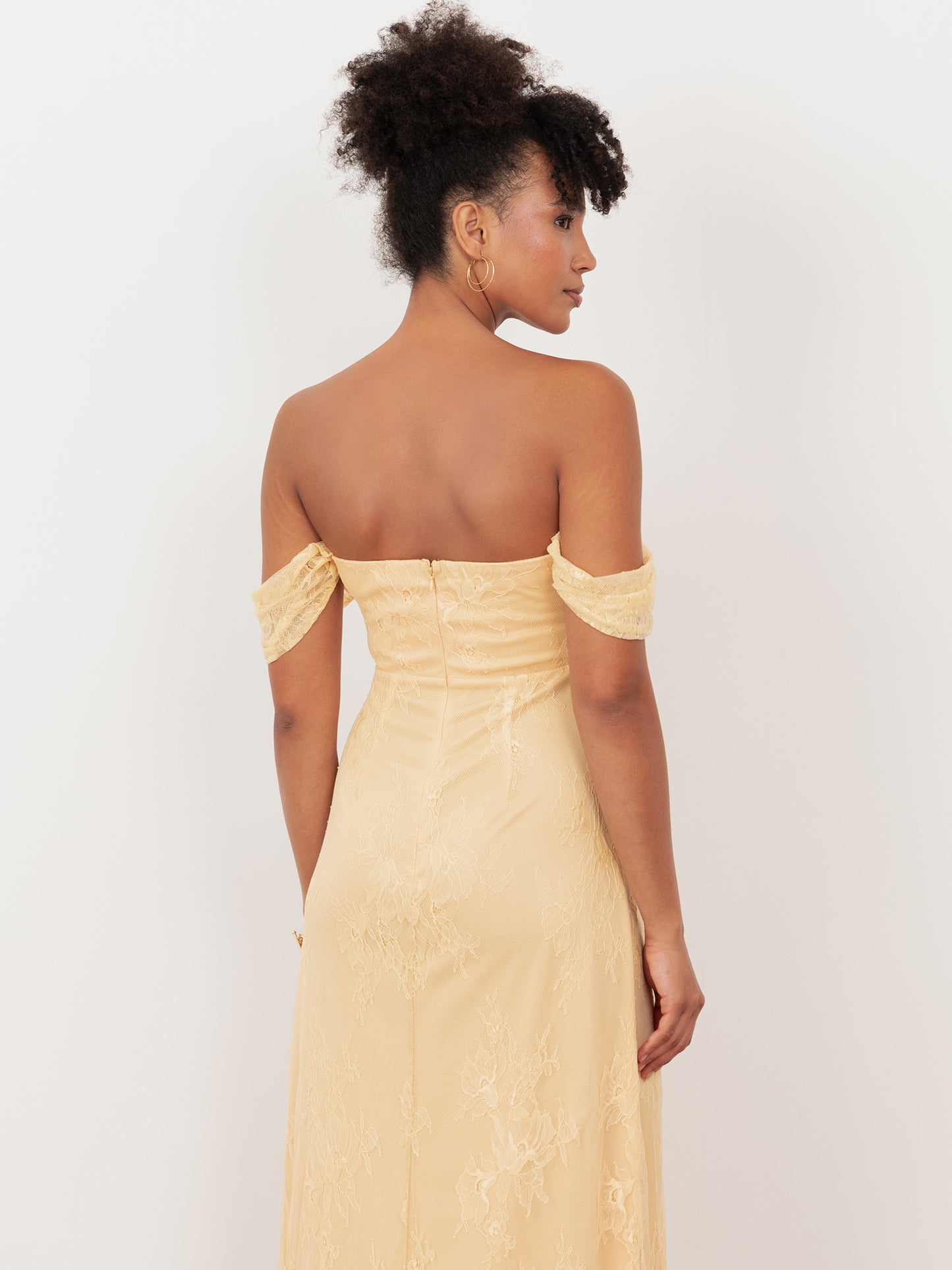 Maya Buttercream Lace Bardot Maxi Dress