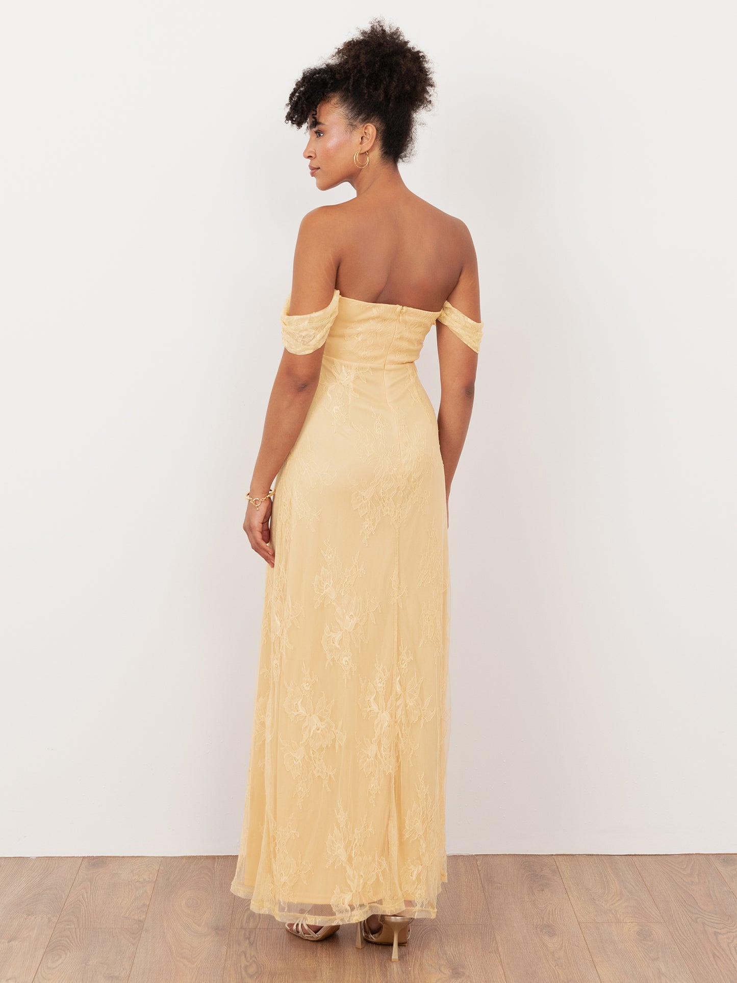 Maya Buttercream Lace Bardot Maxi Dress