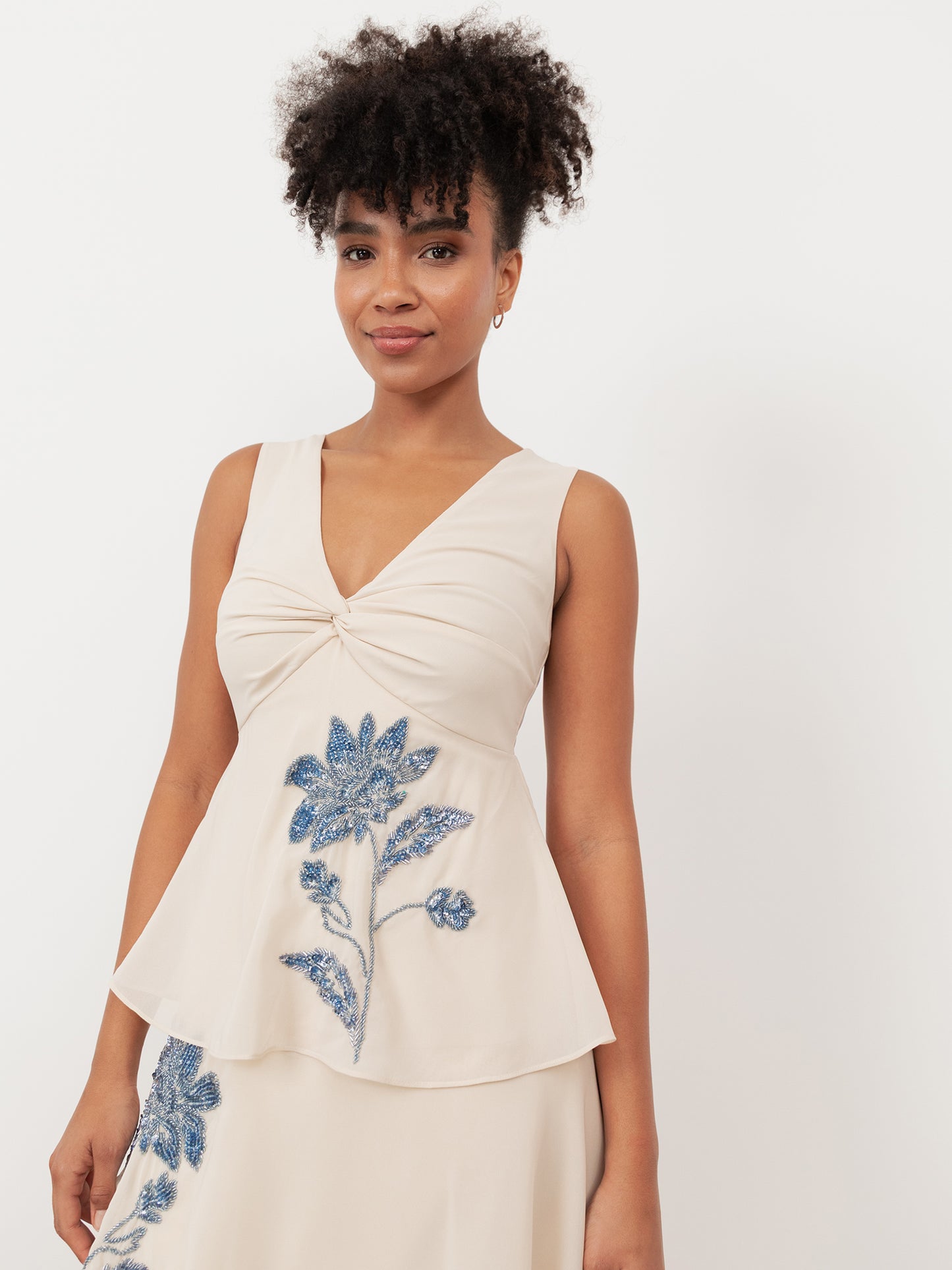 Maya Twist Front Embellished Tiered Midaxi Dress