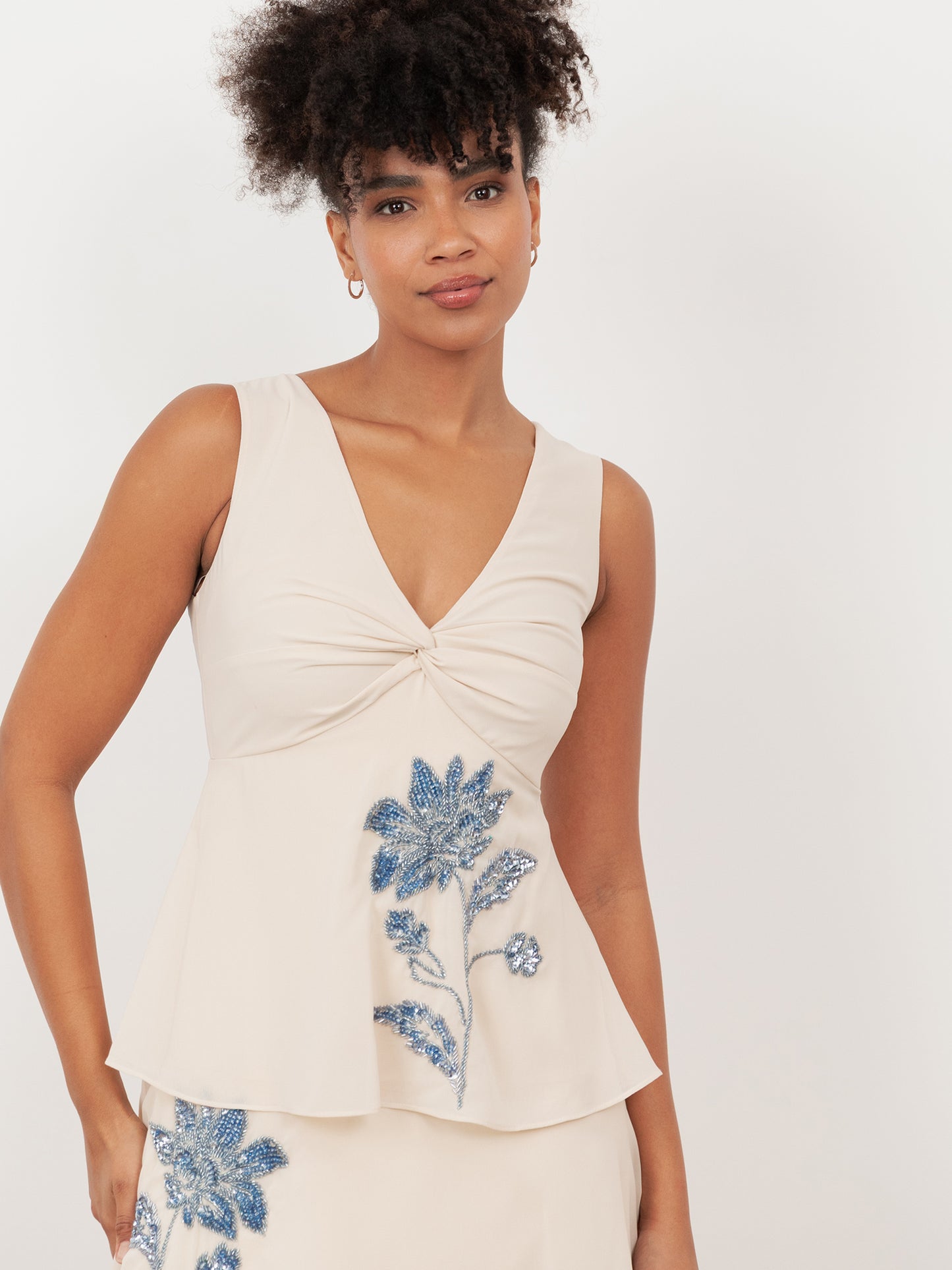 Maya Twist Front Embellished Tiered Midaxi Dress