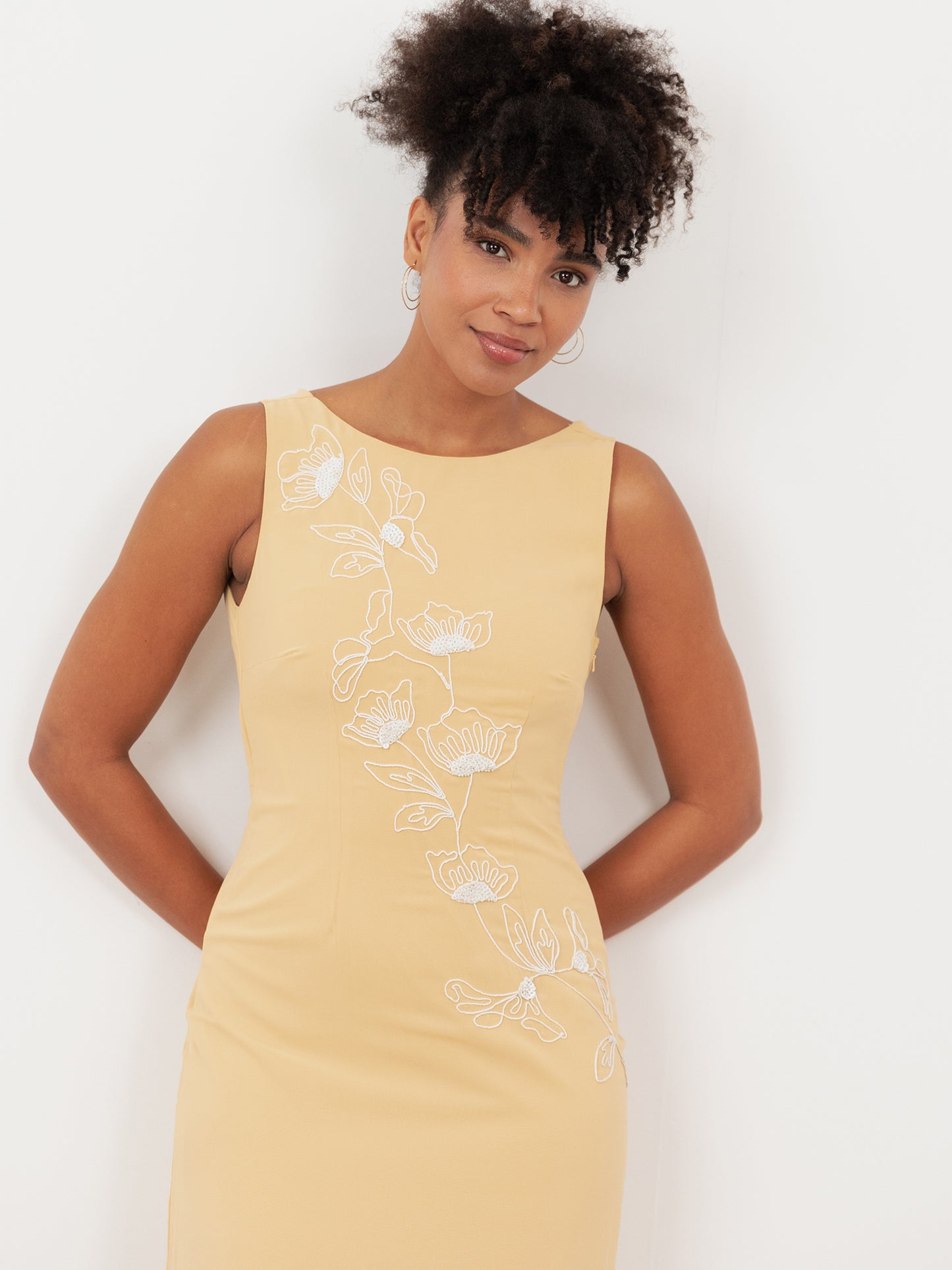 Maya Buttercream Floral Embroidered Cowl Back Maxi Dress