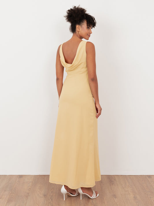 Maya Buttercream Floral Embroidered Cowl Back Maxi Dress