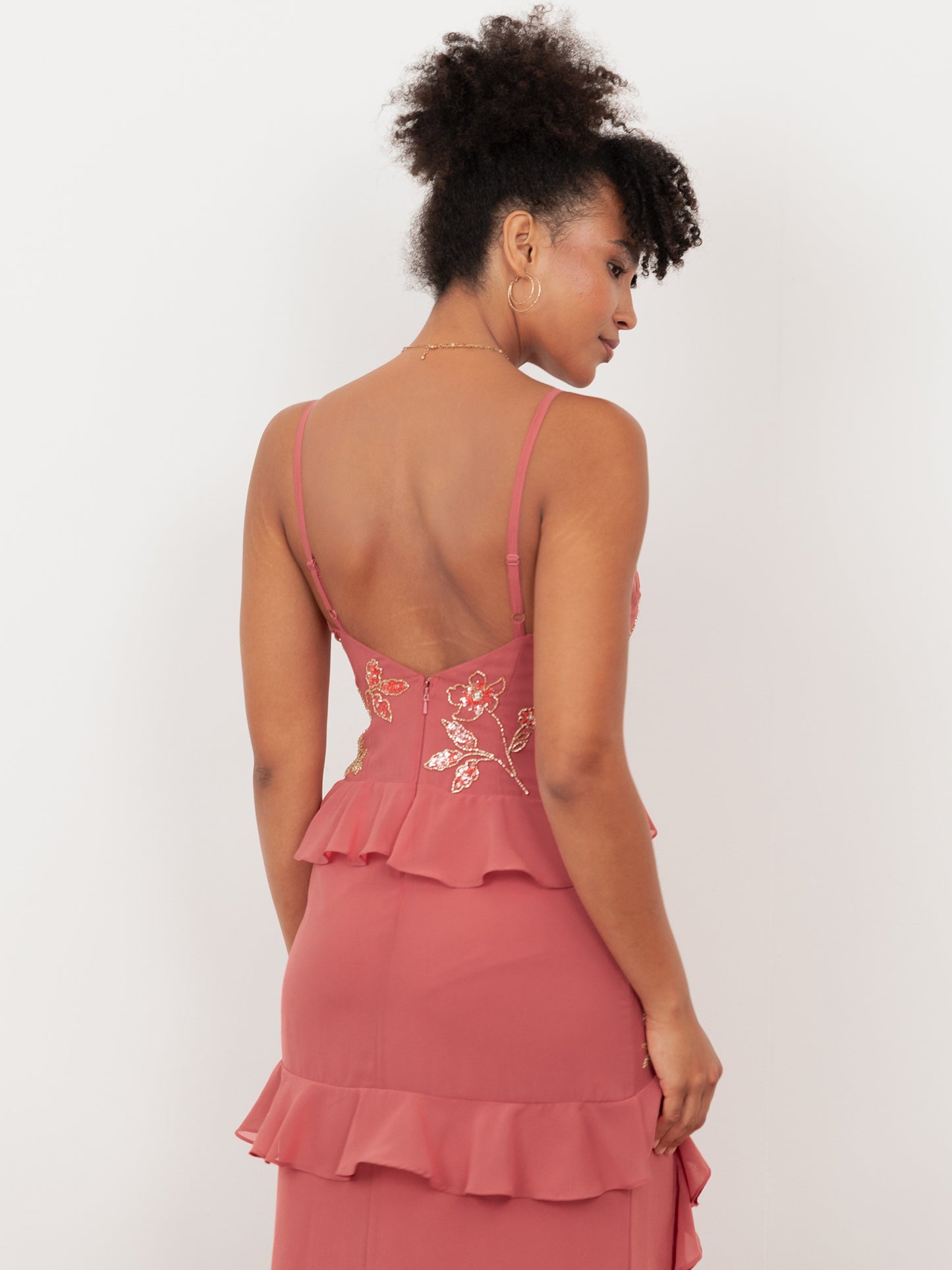 Maya Pink Embellished Cami Maxi Dress with Waterfall Ruffle