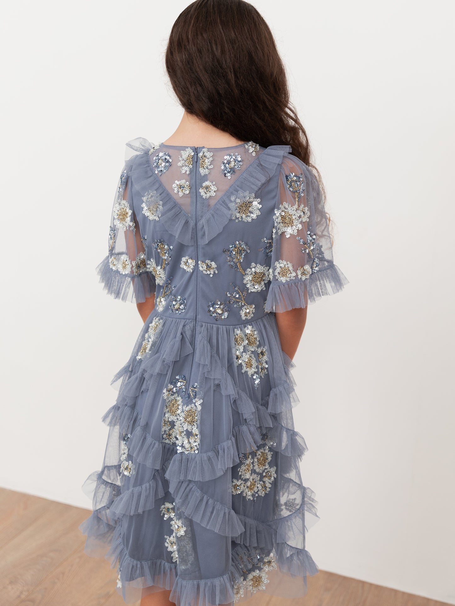 Mini Maya Infinity Blue Embellished Ruffle Midi Dress