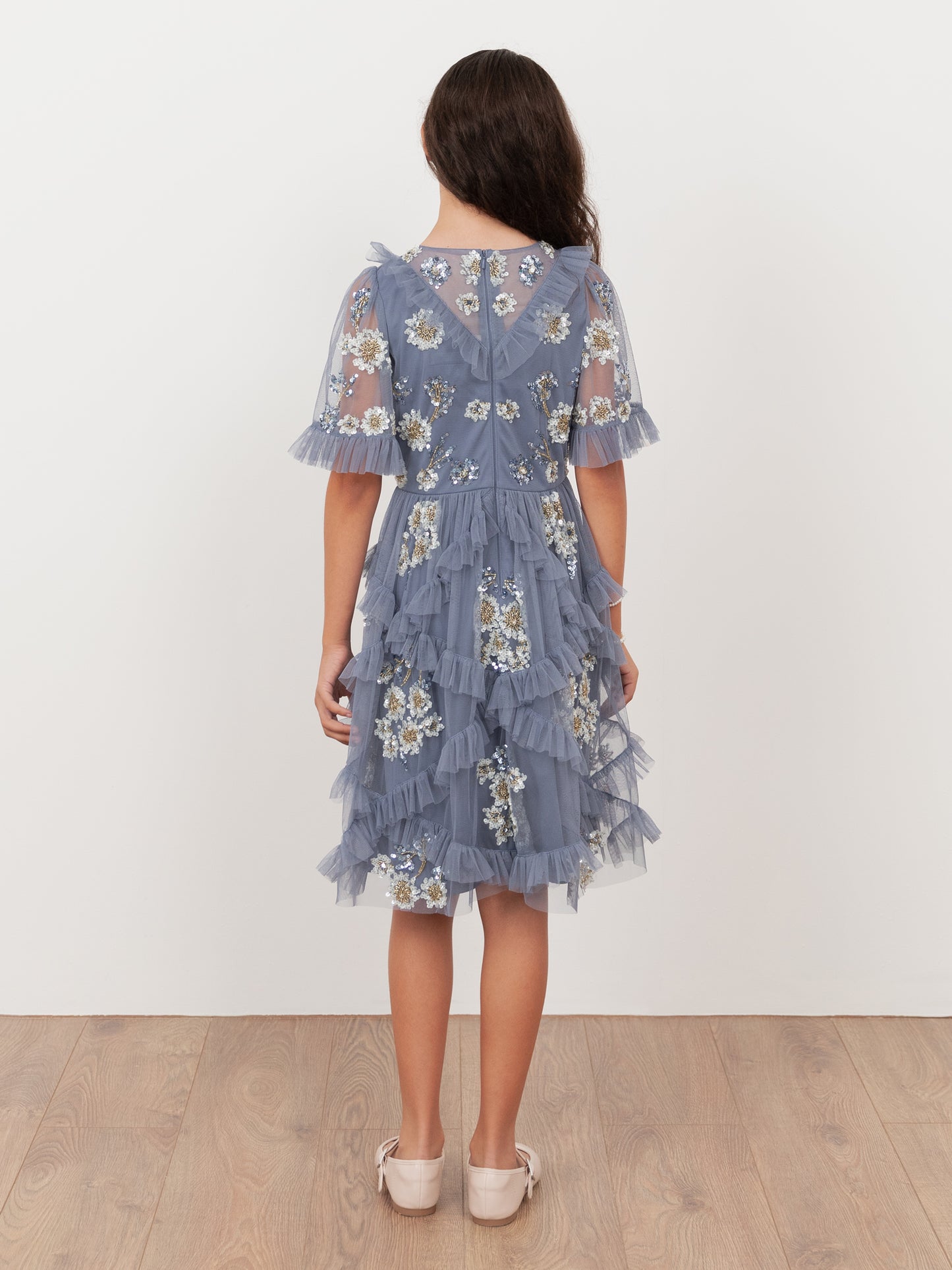Mini Maya Infinity Blue Embellished Ruffle Midi Dress