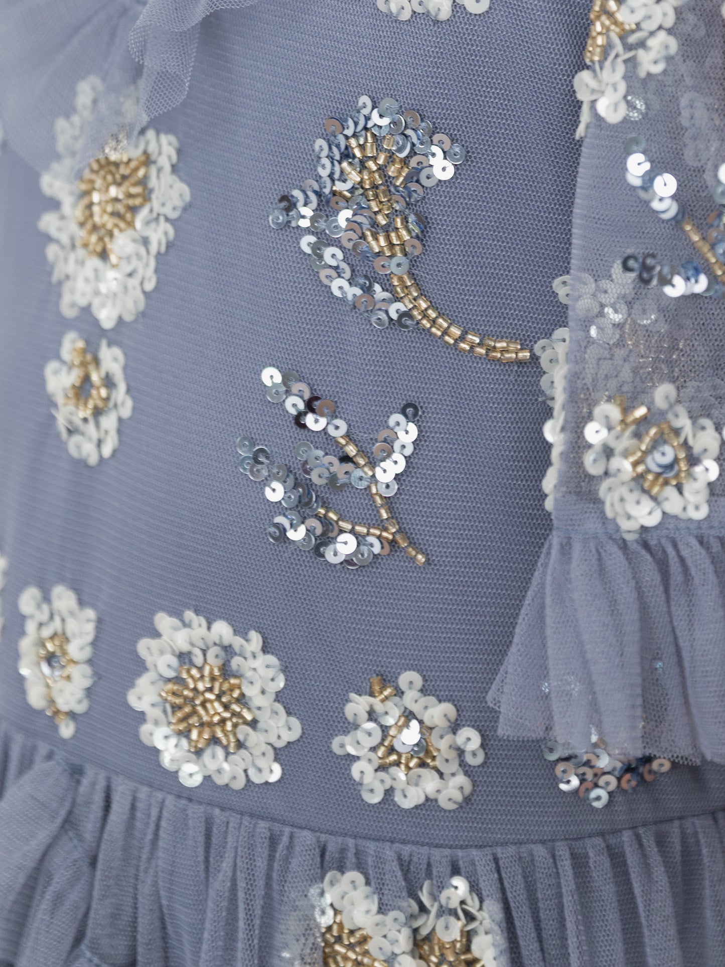 Mini Maya Infinity Blue Embellished Ruffle Midi Dress