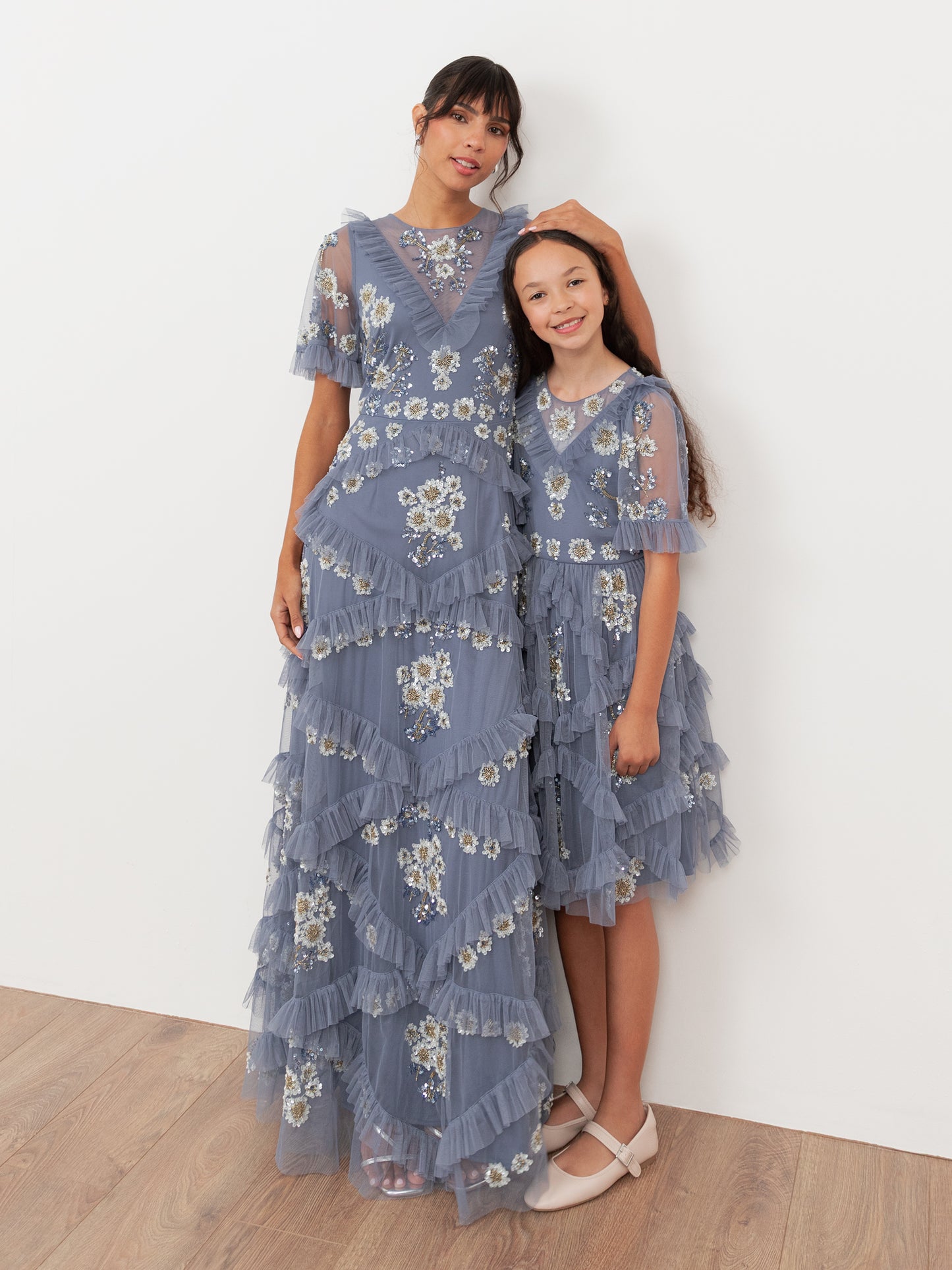 Mini Maya Infinity Blue Embellished Ruffle Midi Dress