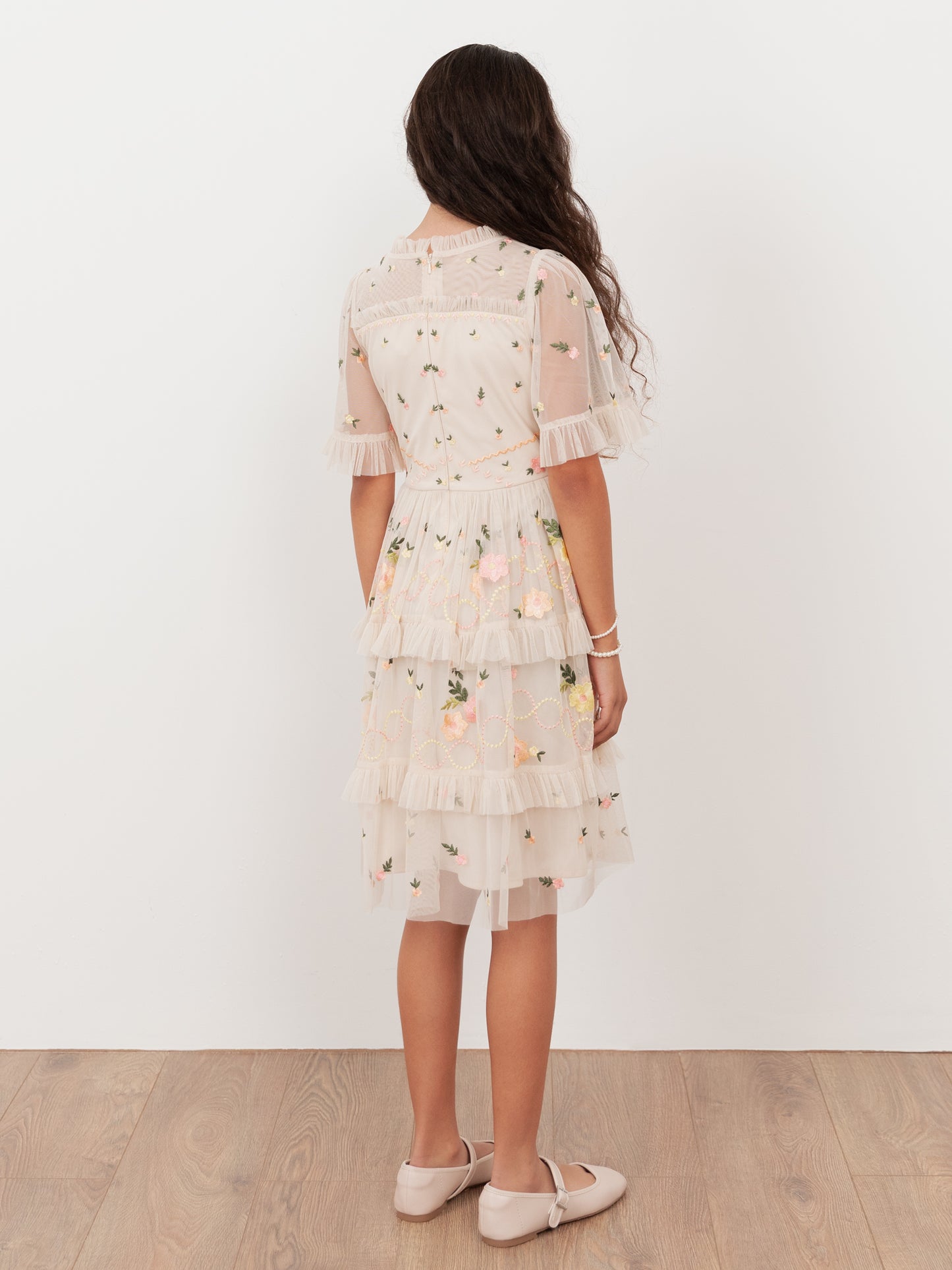 Mini Maya Embroidered Short Sleeve High Neck Midi Dress