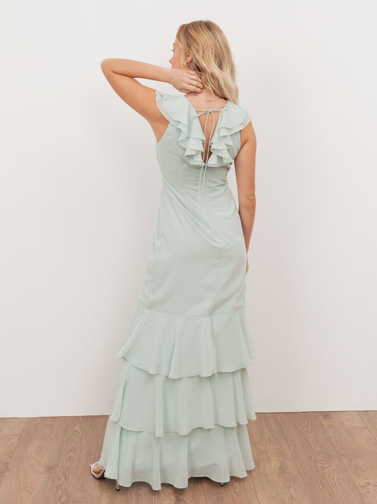 Anaya With Love Recycled Mint V Neck Ruffle Maxi Dress