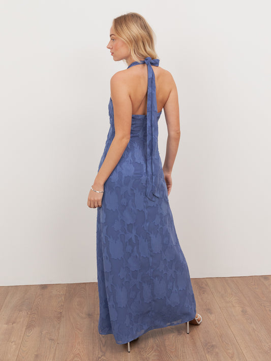 Anaya With Love Recycled Azure Blue Floral Burnout Self-Tie Halter Neck Maxi Dress