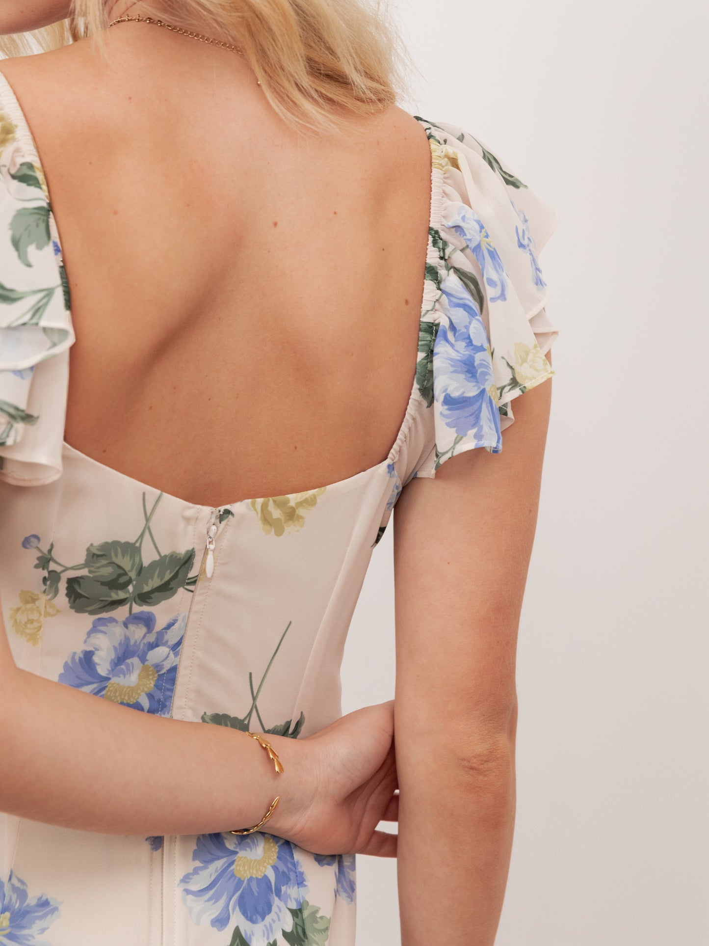 Anaya With Love Recycled Floral Flutter Sleeve Asymmetric Ruffle Maxi Dress