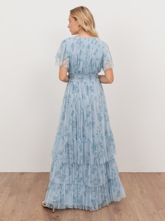 Anaya With Love Recycled Floral Blue V Neck Tiered Maxi Dress