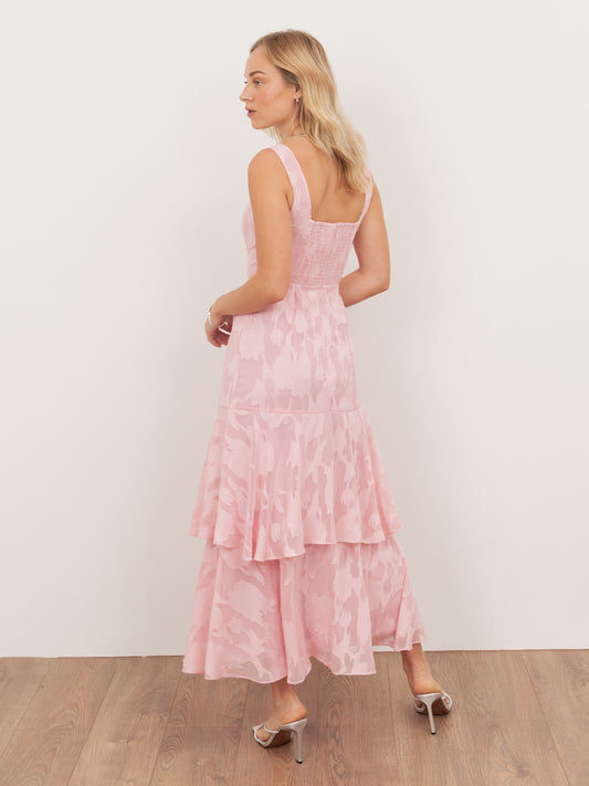 Anaya With Love Recycled Peony Pink Floral Burnout Square Neck Tiered Midaxi Dress