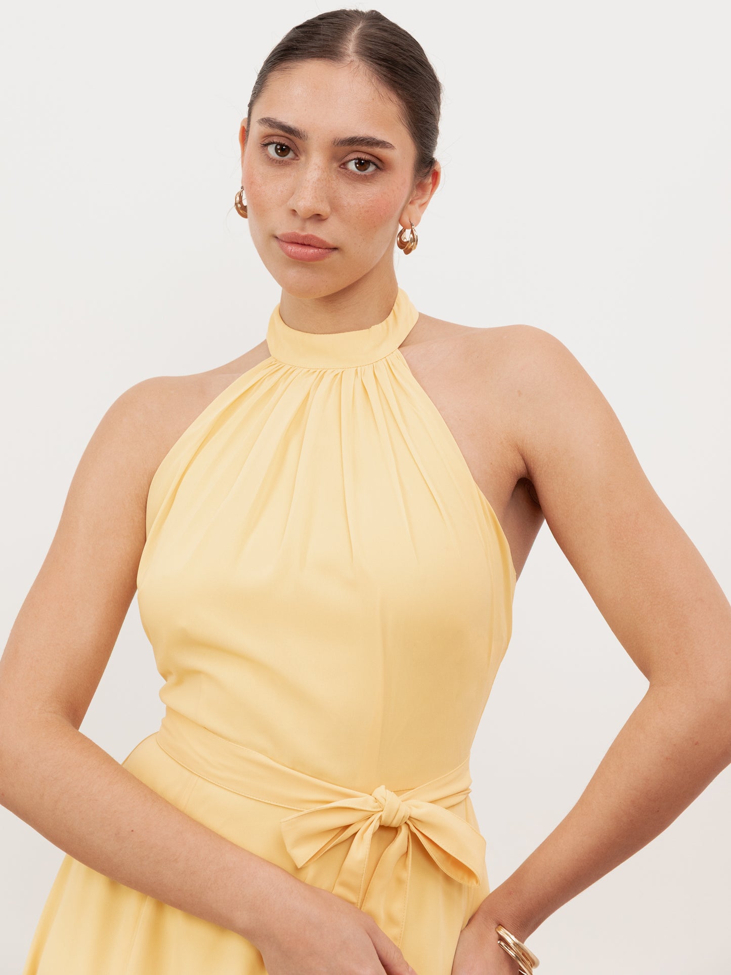 Anaya With Love Recycled Butter Yellow Self-Tie Halter Neck Maxi Dress