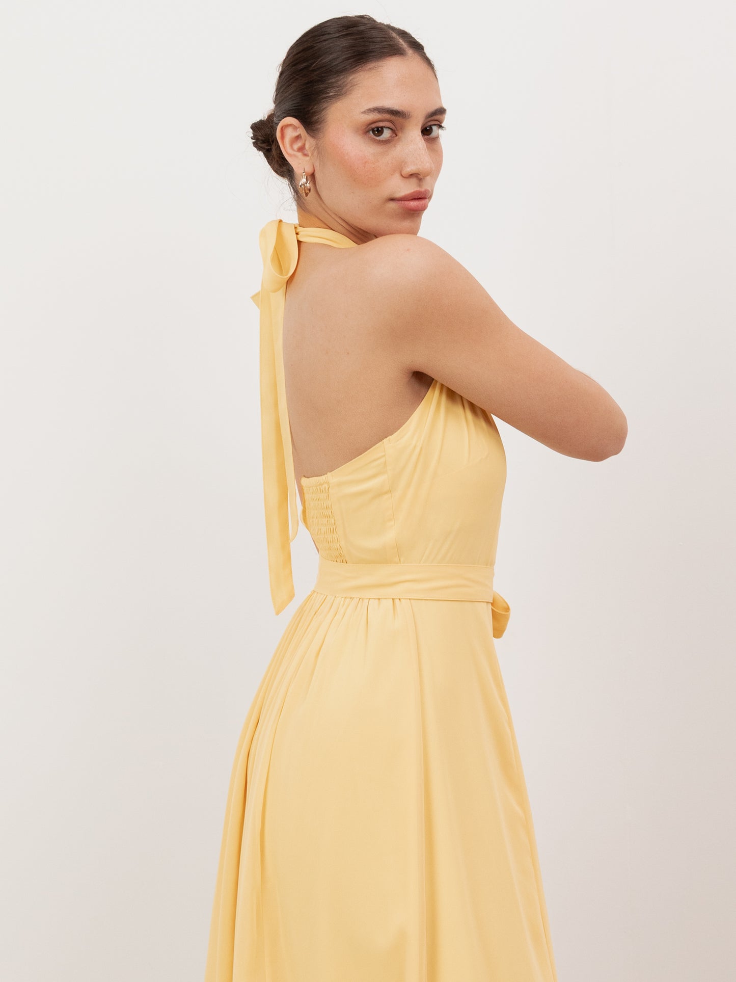 Anaya With Love Recycled Butter Yellow Self-Tie Halter Neck Maxi Dress