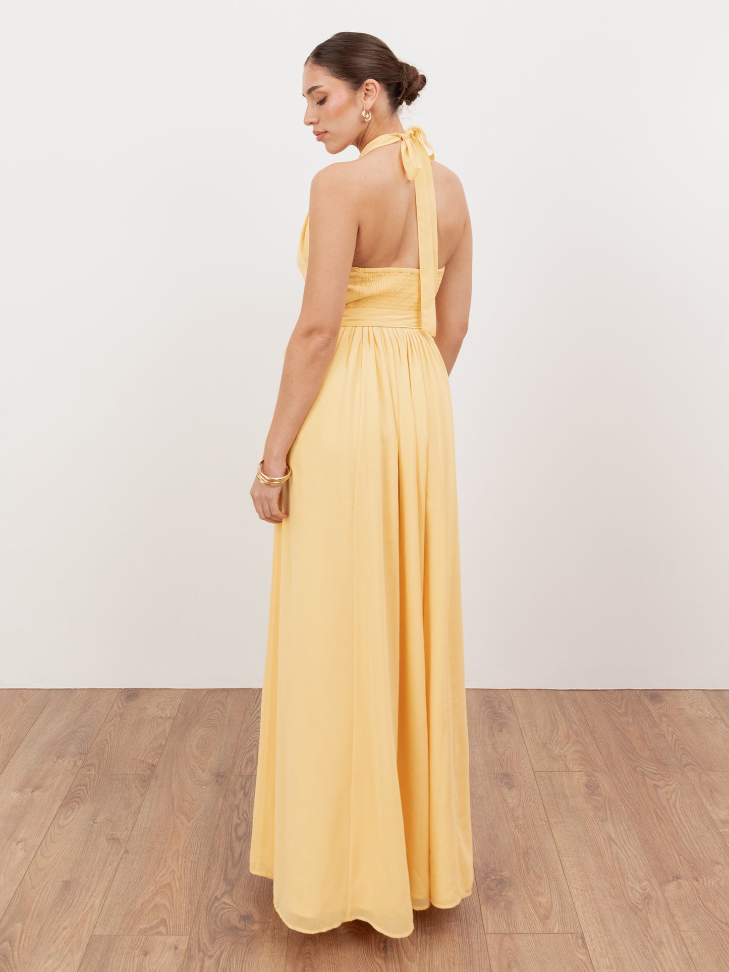Anaya With Love Recycled Butter Yellow Self-Tie Halter Neck Maxi Dress