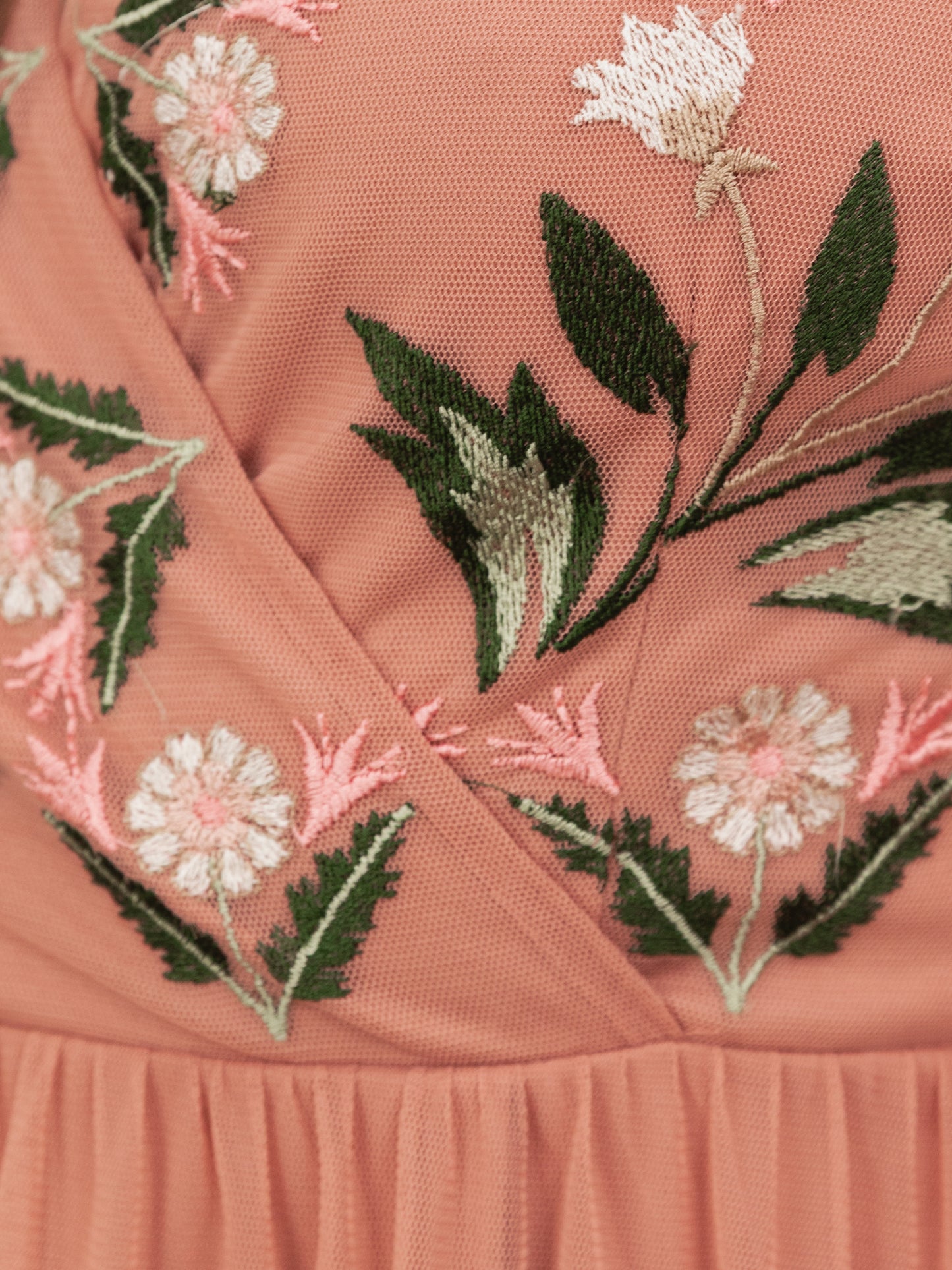 Maya Terracotta Pink Embroidered Faux Wrap Maxi Sleeve Midaxi Dress