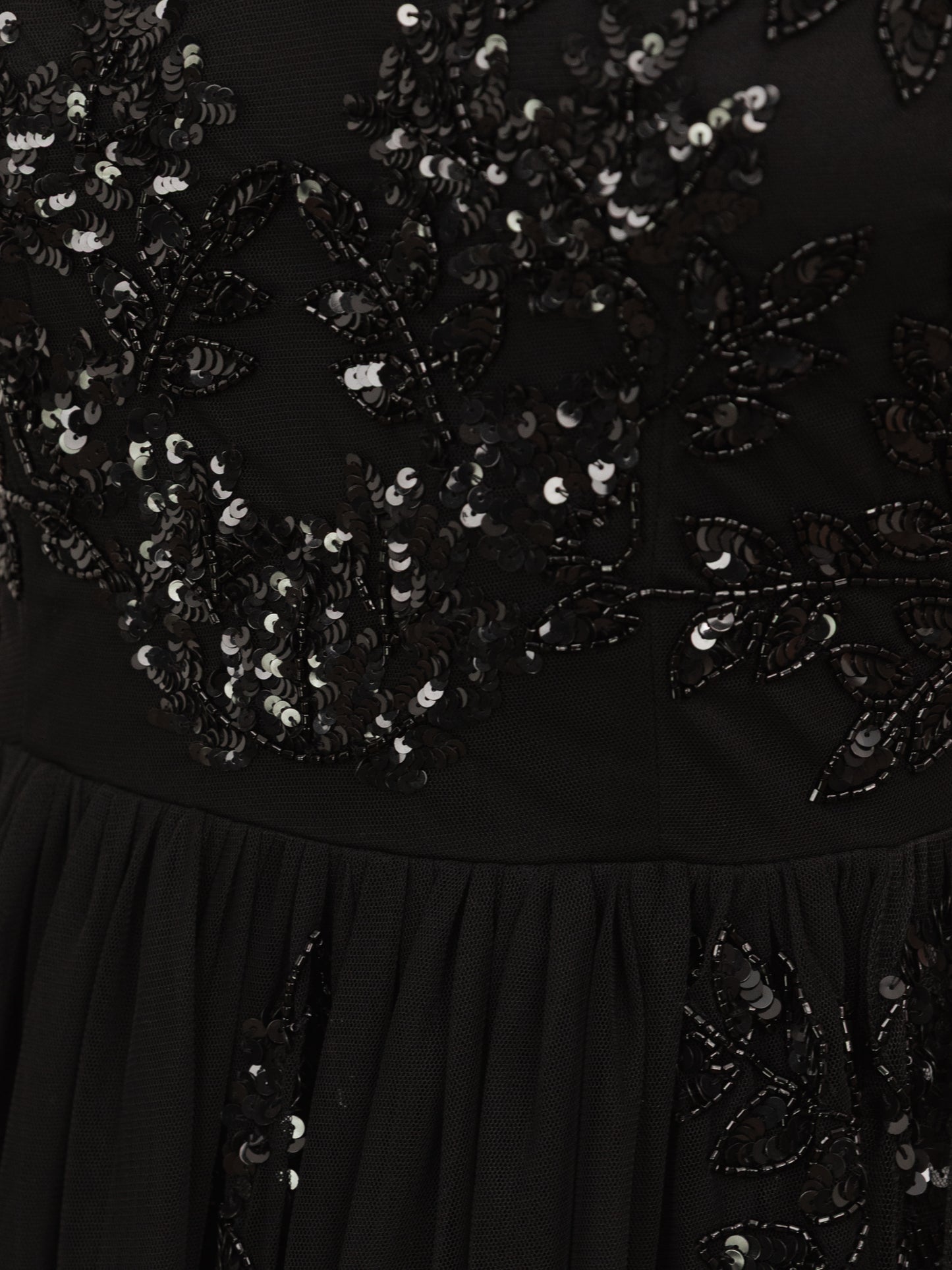 Maya Black Embellished Tulle Maxi Dress with Open Back