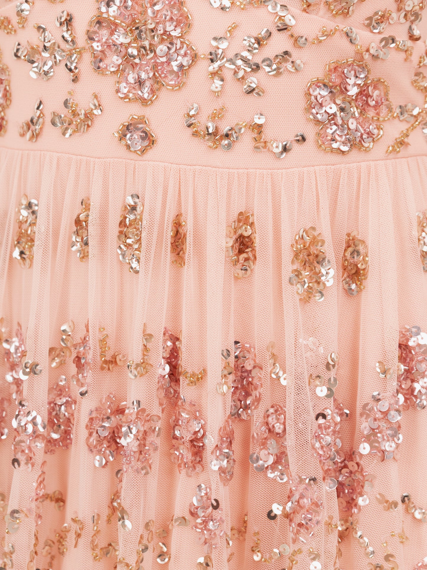 Maya Peach Fully Embellished Flared Maxi Sleeve Maxi Dress