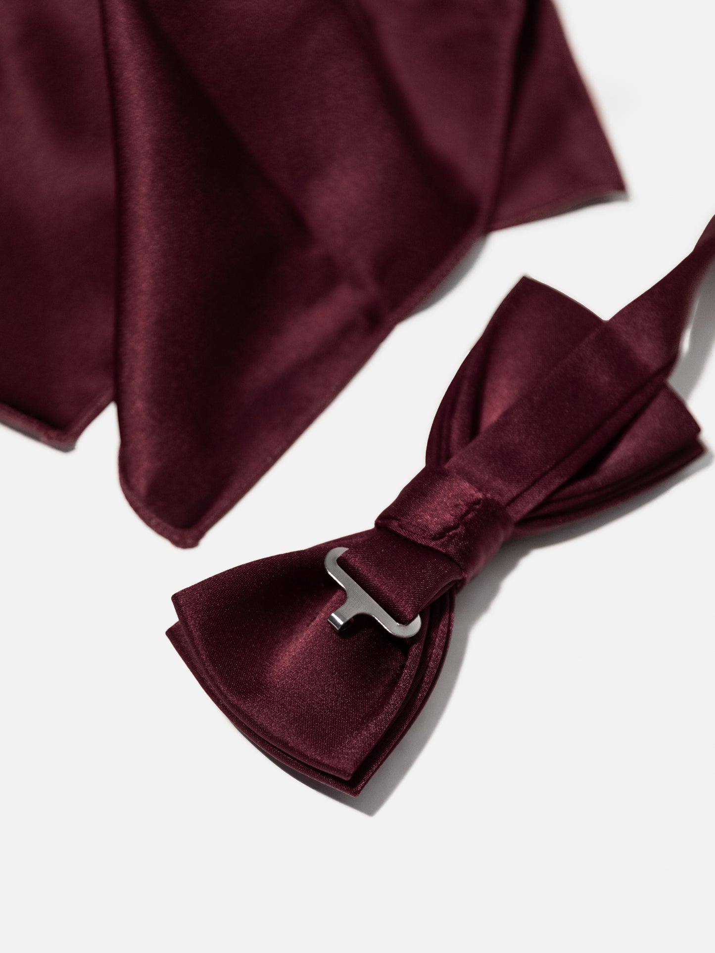 Maya Cranberry Satin Bow Tie & Pocket Square Set
