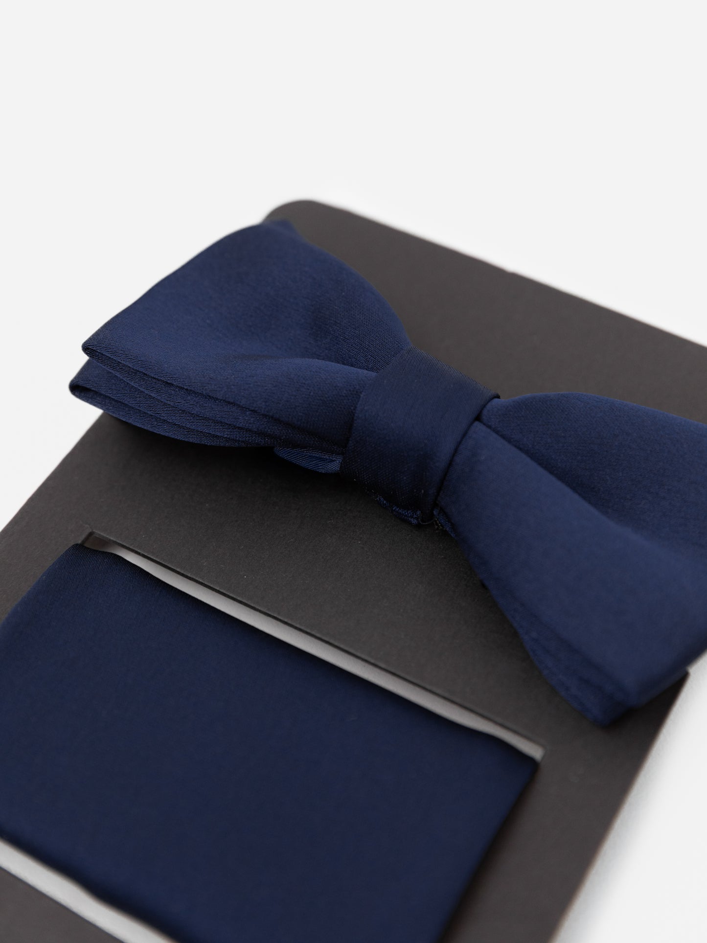 Maya Navy Satin Bow Tie & Pocket Square Set
