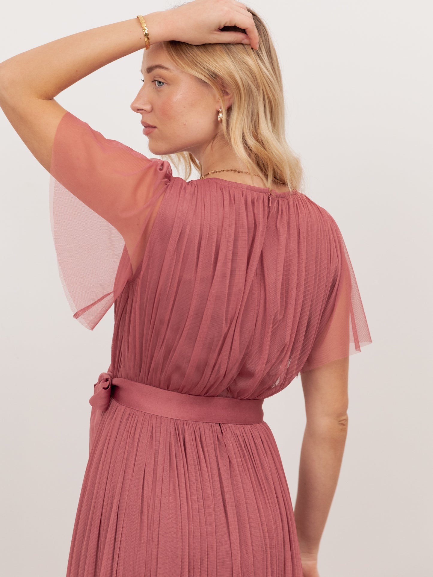 Anaya With Love Recycled Faded Rose Tulle Faux Wrap Short Sleeve Maxi Dress