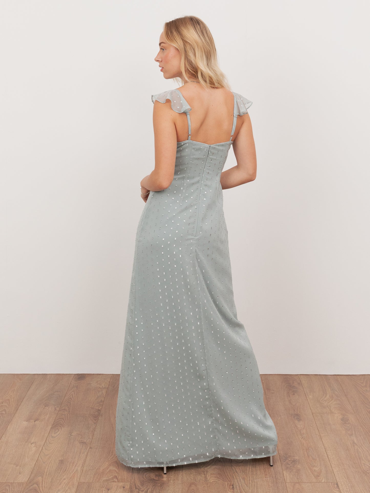 Anaya With Love Recycled Cloud Blue Strappy V Neck Maxi Dress with Skirt Split & Ruffle Detail