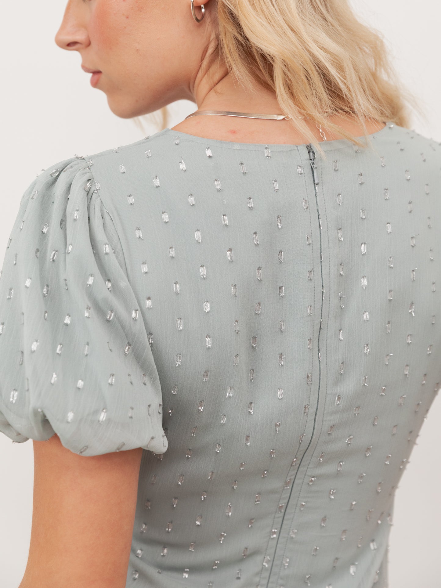 Anaya With Love Recycled Cloud Blue Short Sleeve V Neck Ruffle Maxi Dress