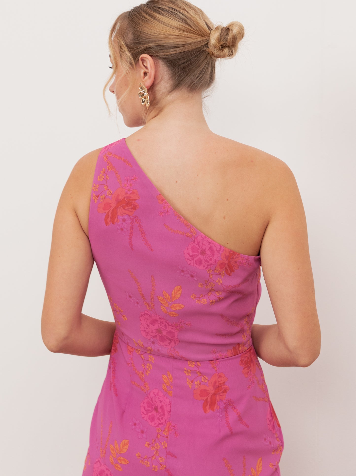 Anaya With Love Recycled Hot Pink Floral Print One Shoulder Maxi Dress