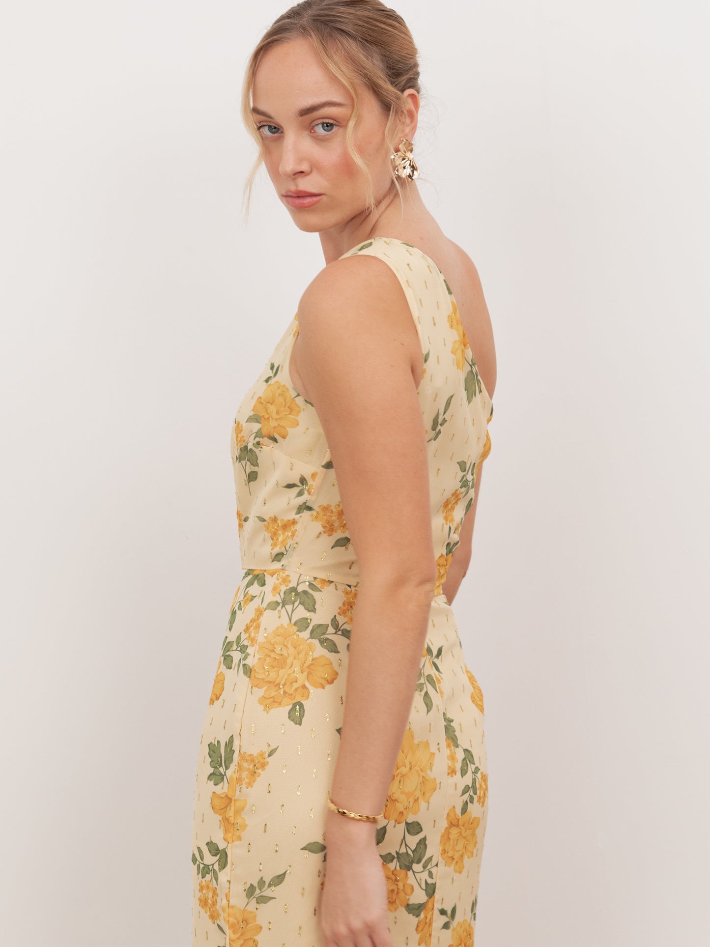 Anaya With Love Recycled Yellow Floral Print One Shoulder Maxi Dress