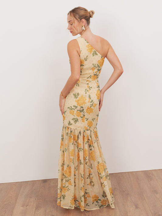 Anaya With Love Recycled Yellow Floral Print One Shoulder Maxi Dress
