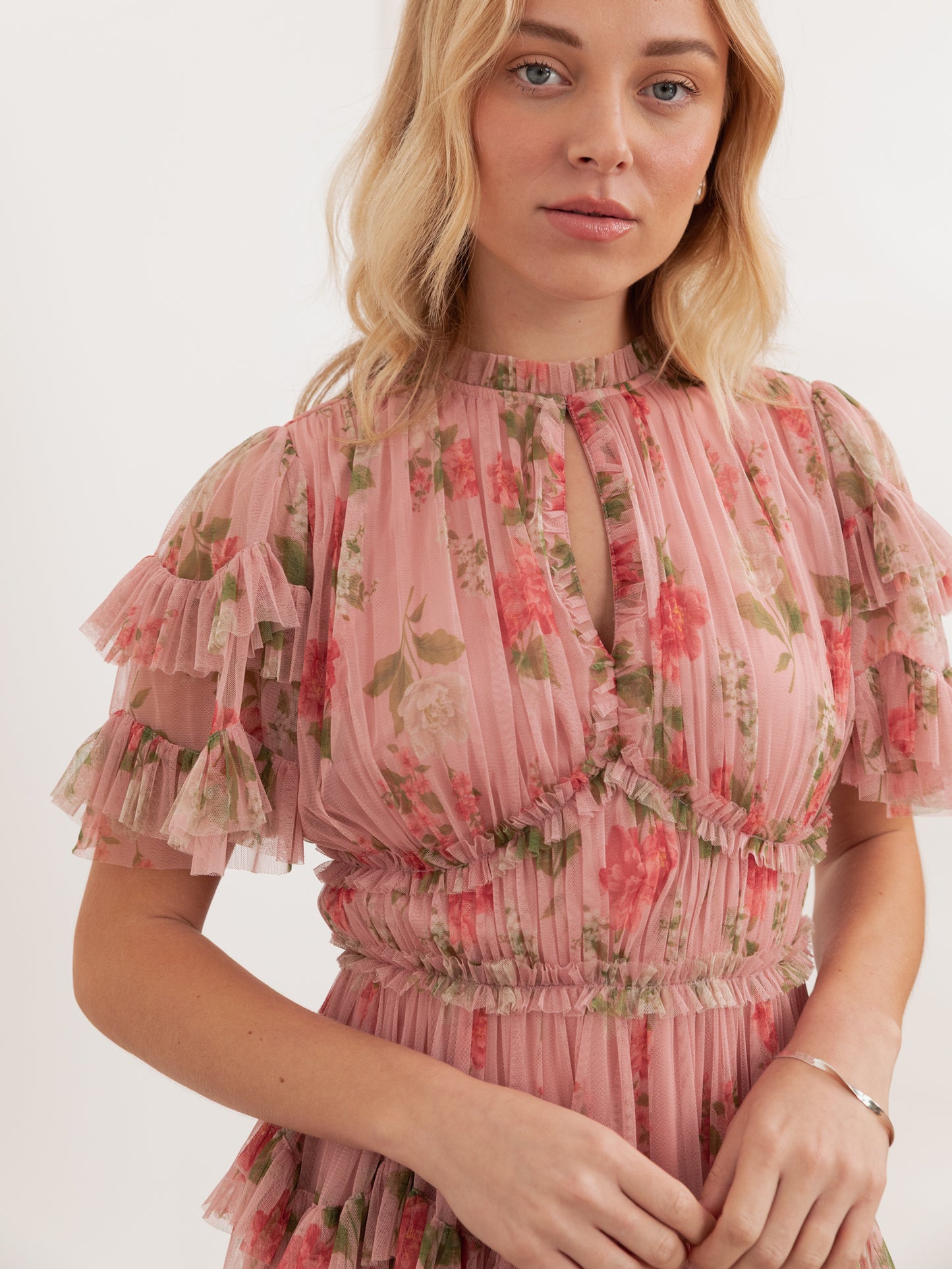 Anaya With Love Recycled Pink Floral Print Short Sleeve Ruffled Mini Dress