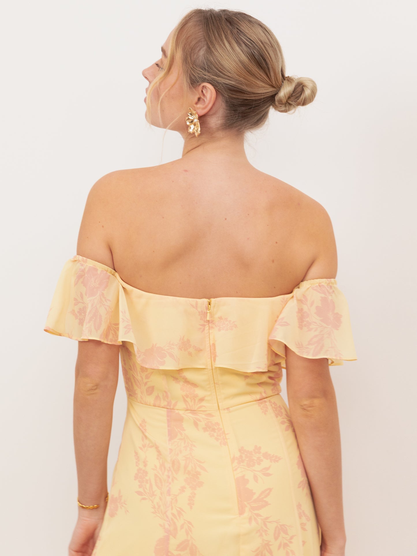 Anaya With Love Recycled Yellow Floral Print Bardot Maxi Dress