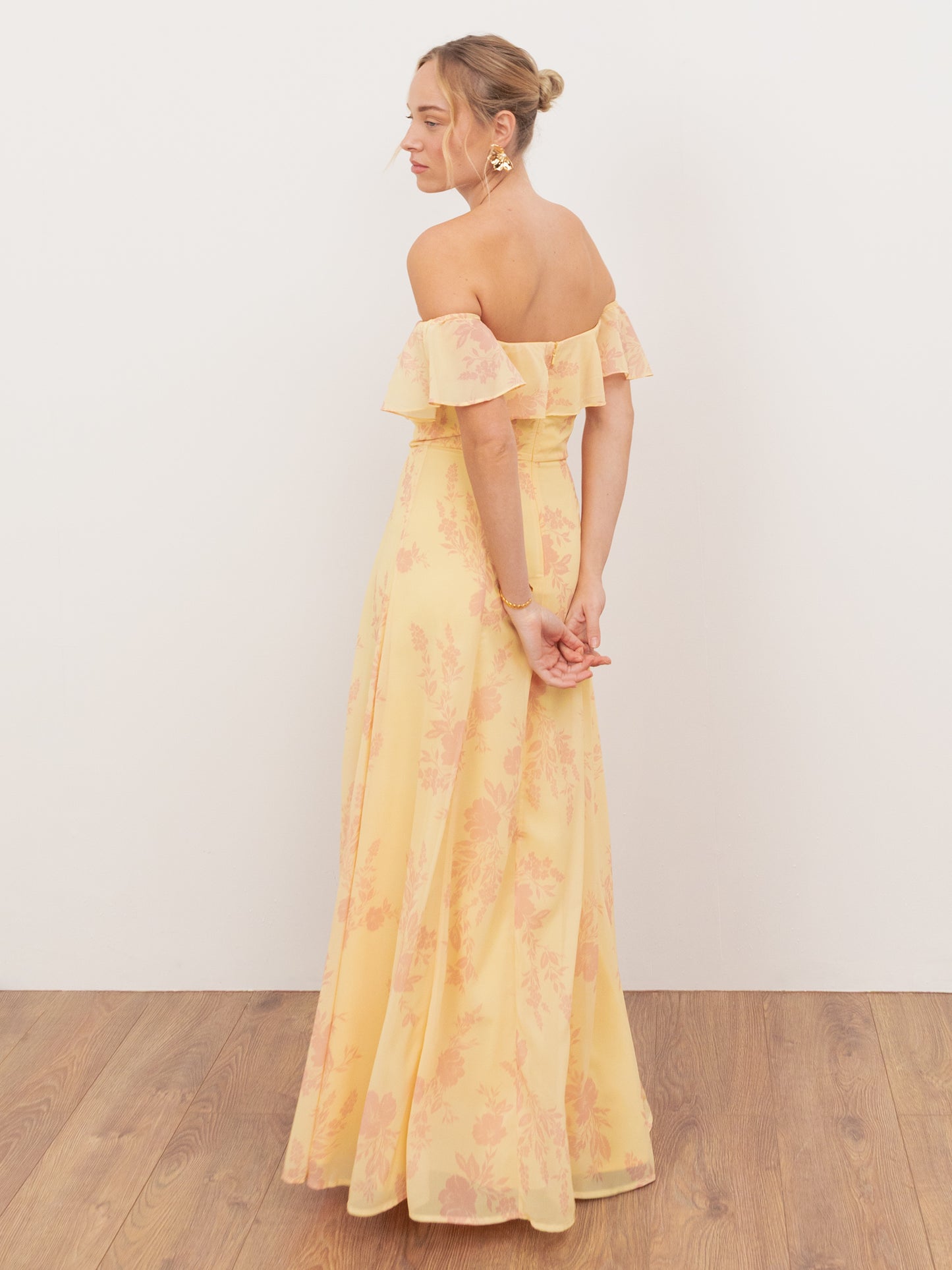 Anaya With Love Recycled Yellow Floral Print Bardot Maxi Dress