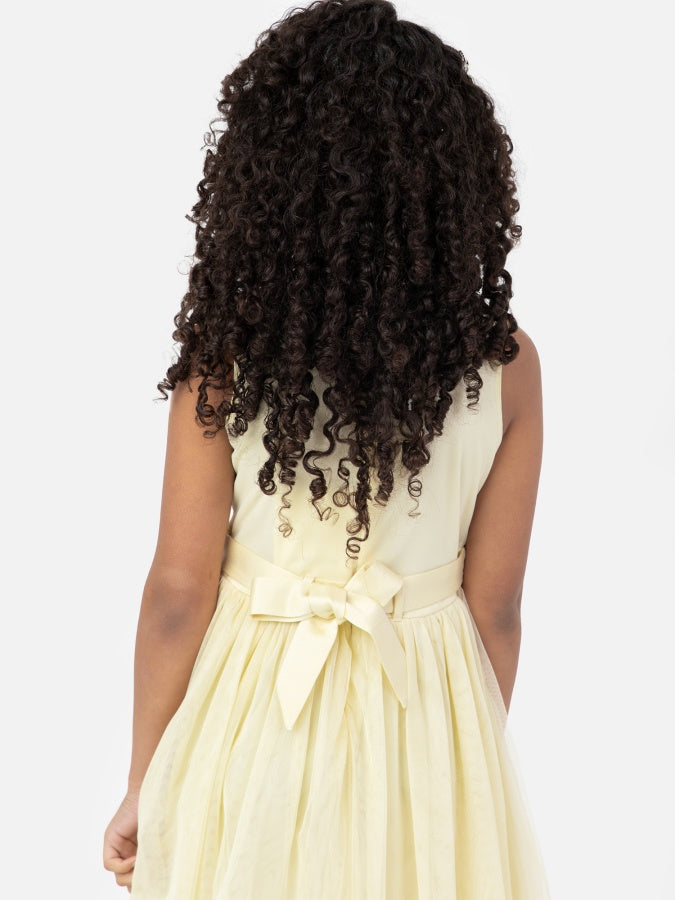 Mini Maya Pale Yellow Delicate Sequin Midi Dress With Bow