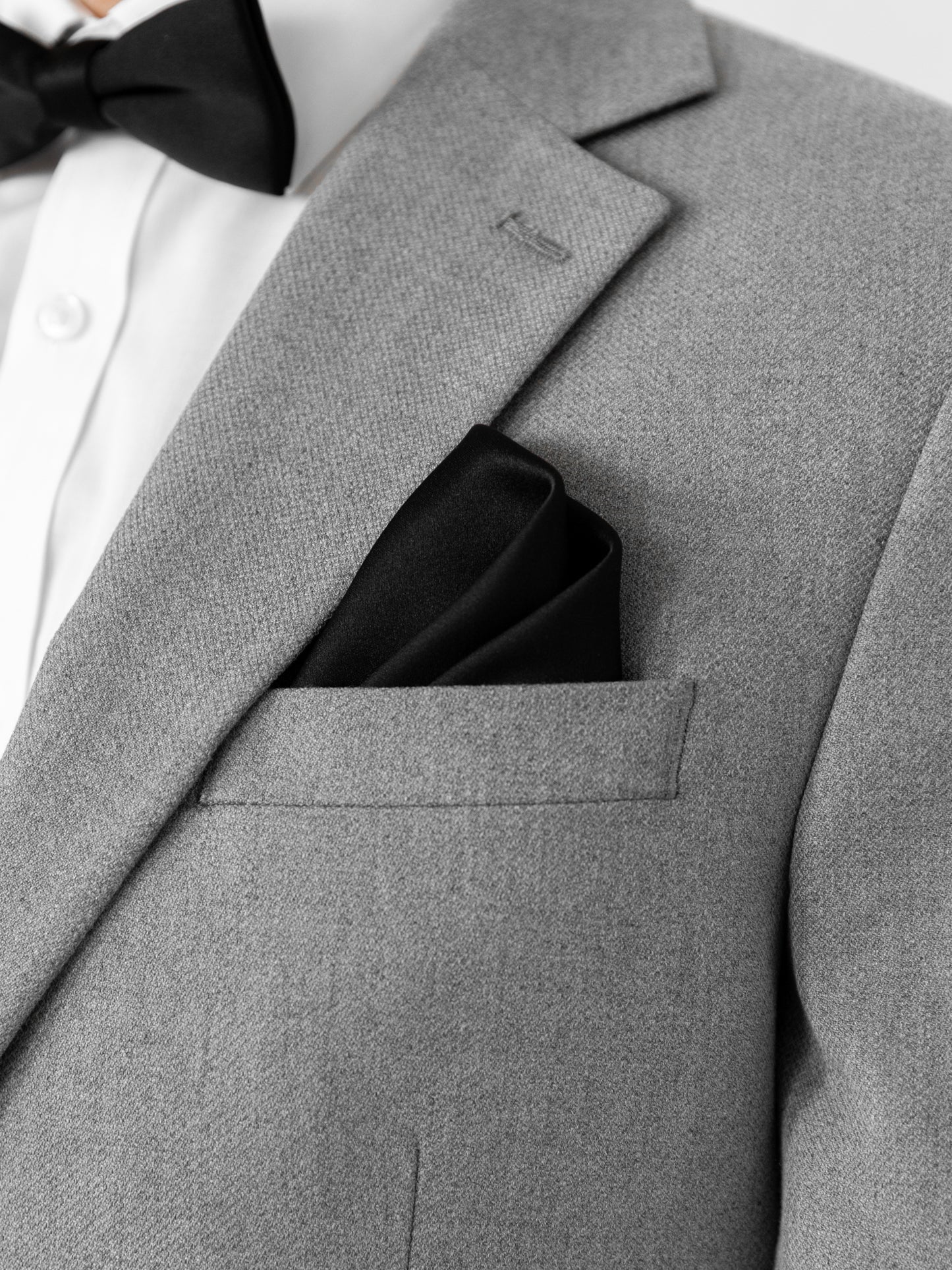 Maya Black Satin Bow Tie & Pocket Square Set